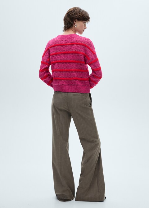 Double Take Full Size Openwork Contrast Long Sleeve Hooded Sweater main image 1