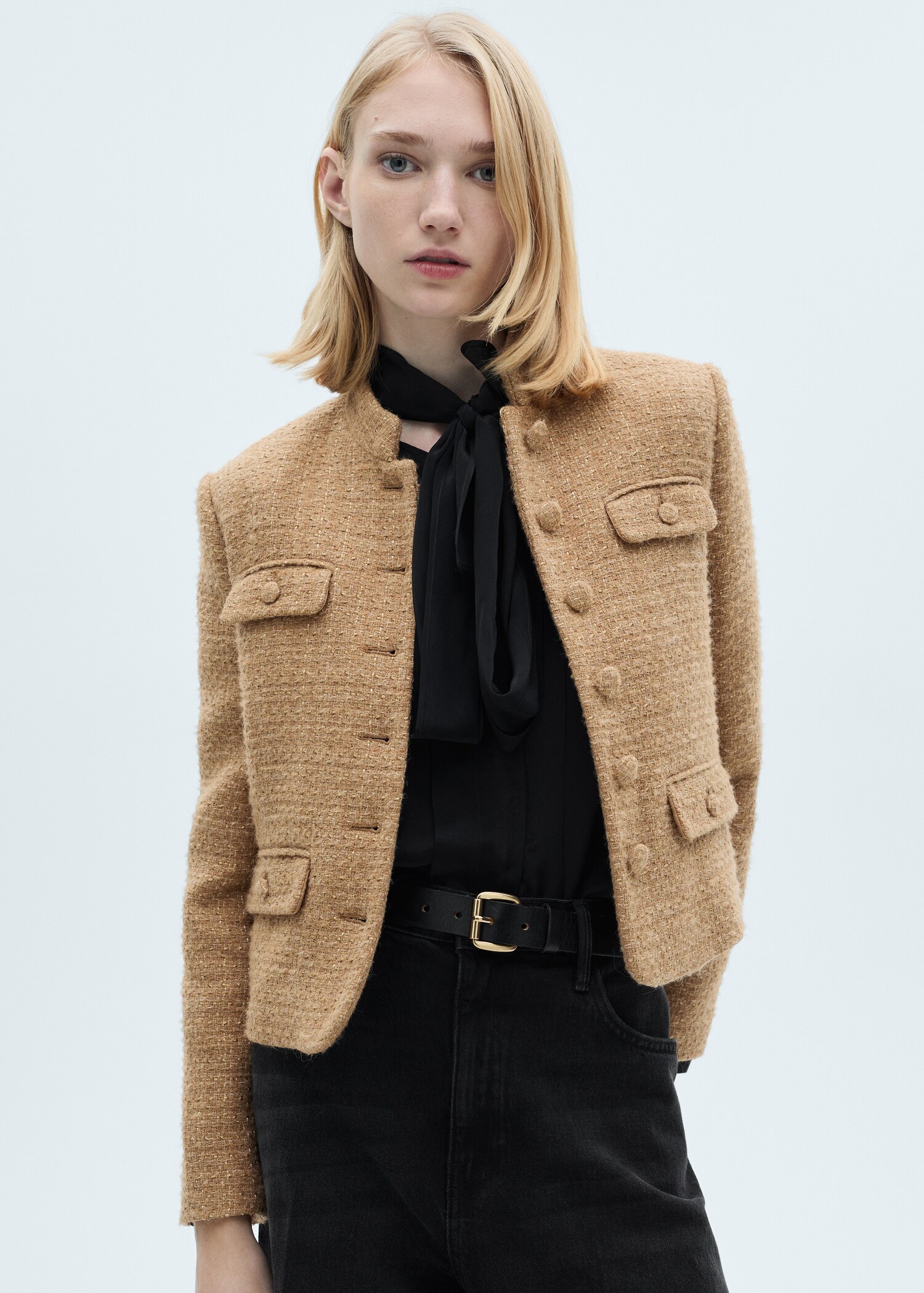 Tweed jacket with striped collar - Medium plane