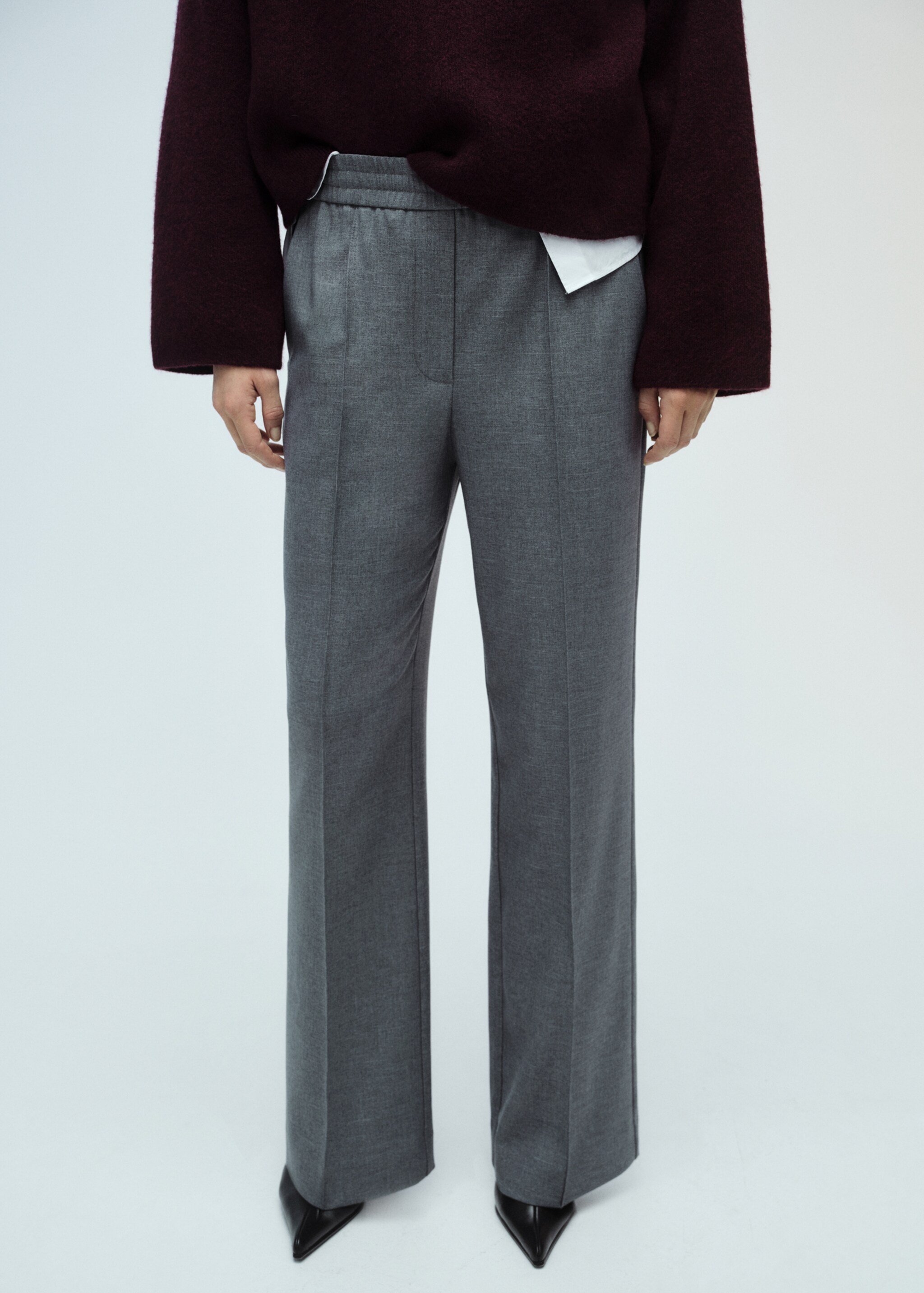 Wideleg trousers with elastic waist - Medium plane, Grey. Ref: 87011516-00.