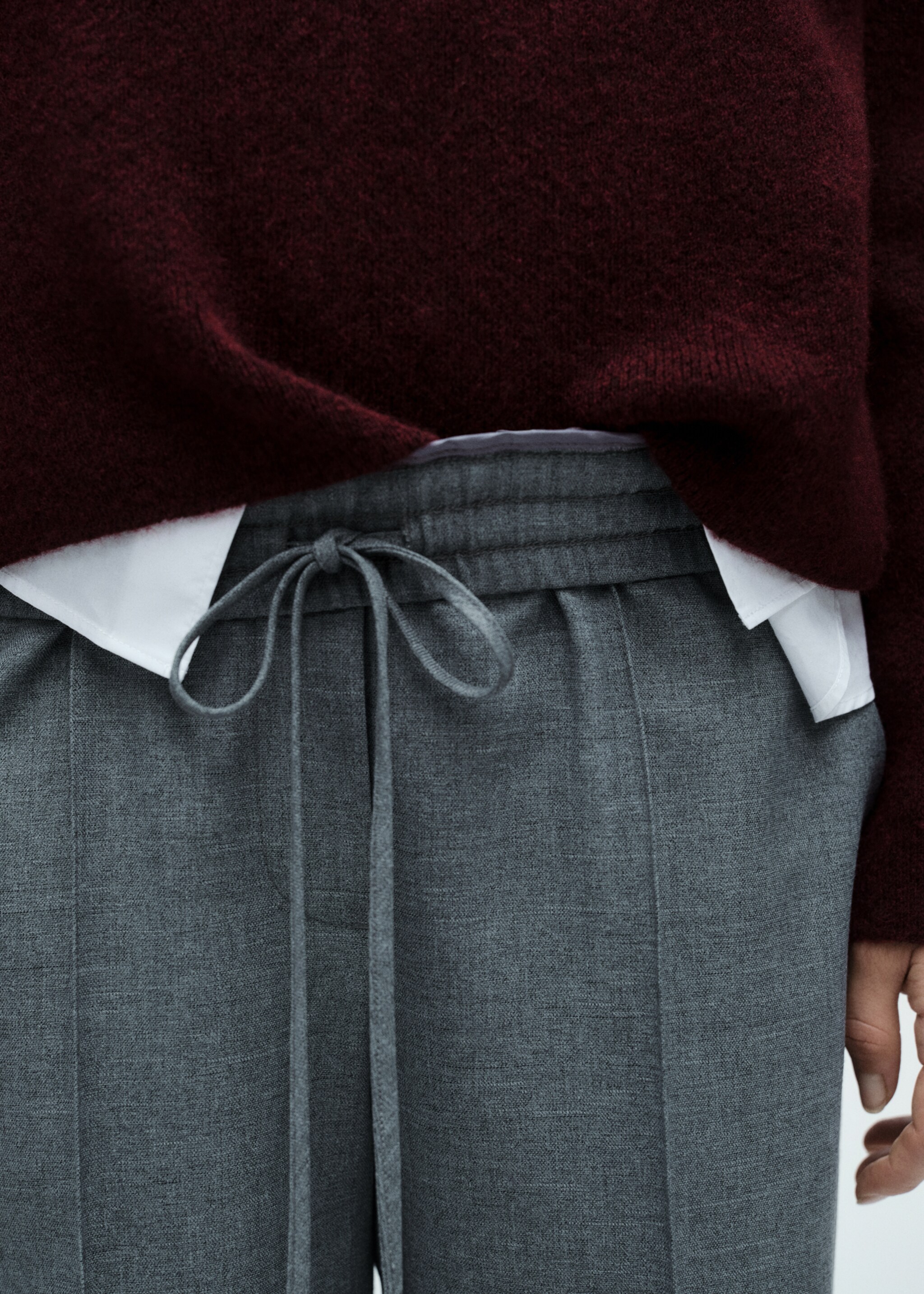 Wideleg trousers with elastic waist - Details of the article 6, Grey. Ref: 87011516-00.