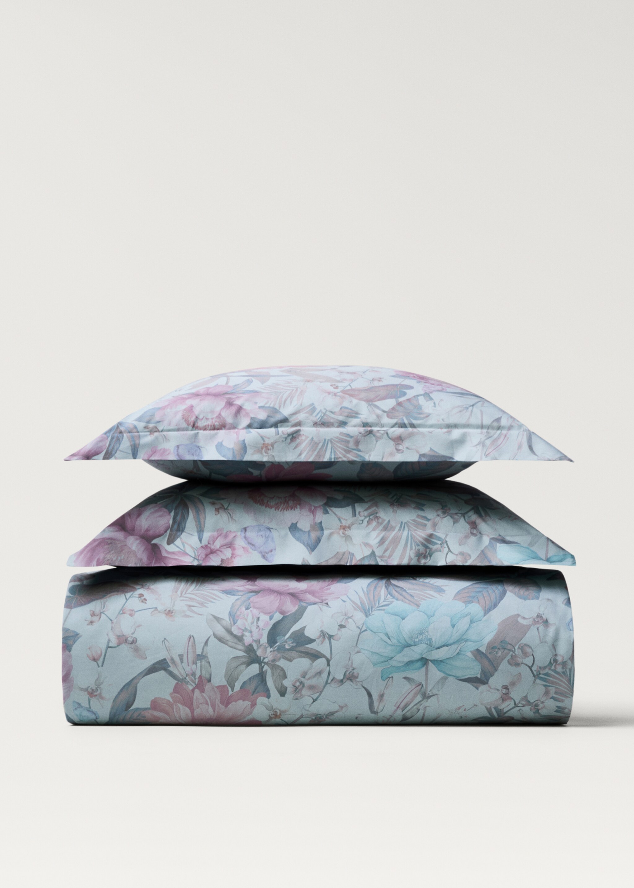 Cotton percale multi-coloured floral-print duvet cover for 150/160cm bed - Article without model