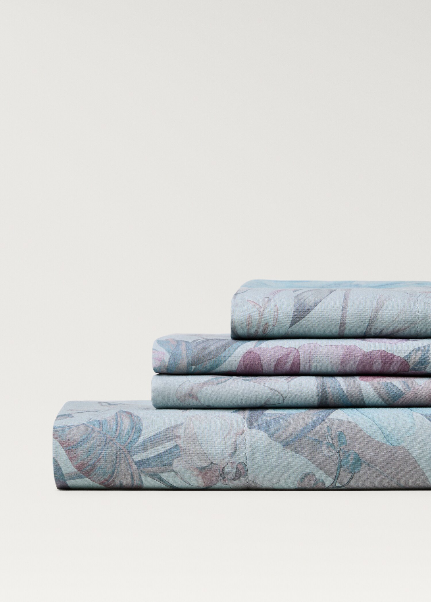 Cotton percale multi-coloured floral-print top sheet for 135/140cm bed - Details of the article 2