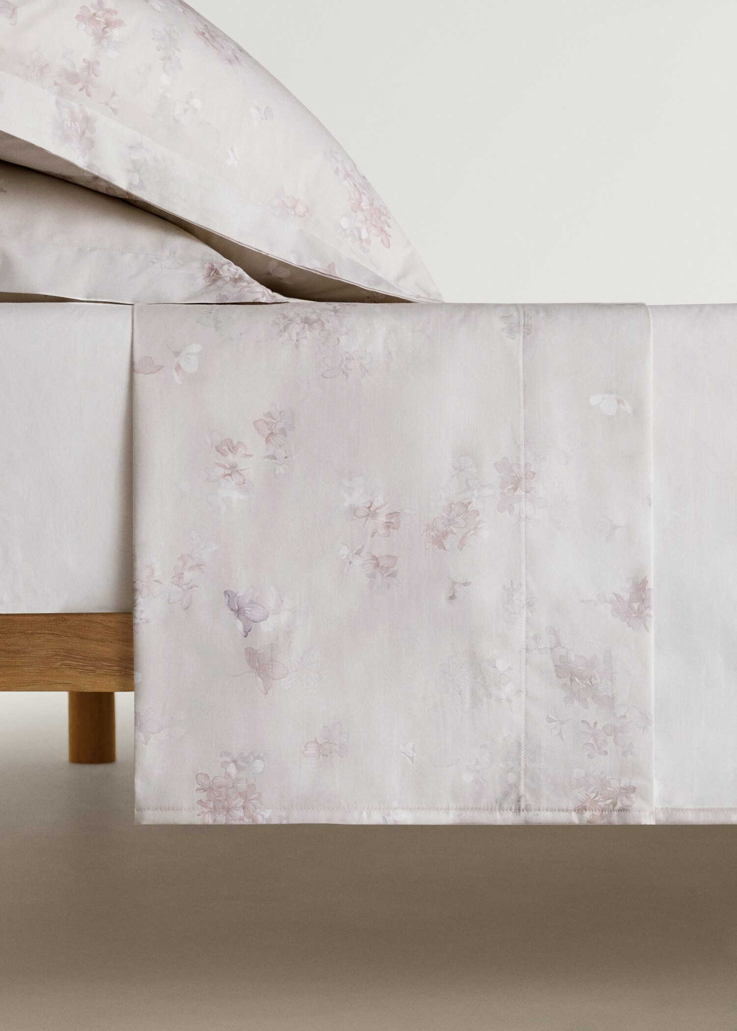 Drap plat percale de coton imprimé à fleurs romantique lit 90 cm - Article sans modèle