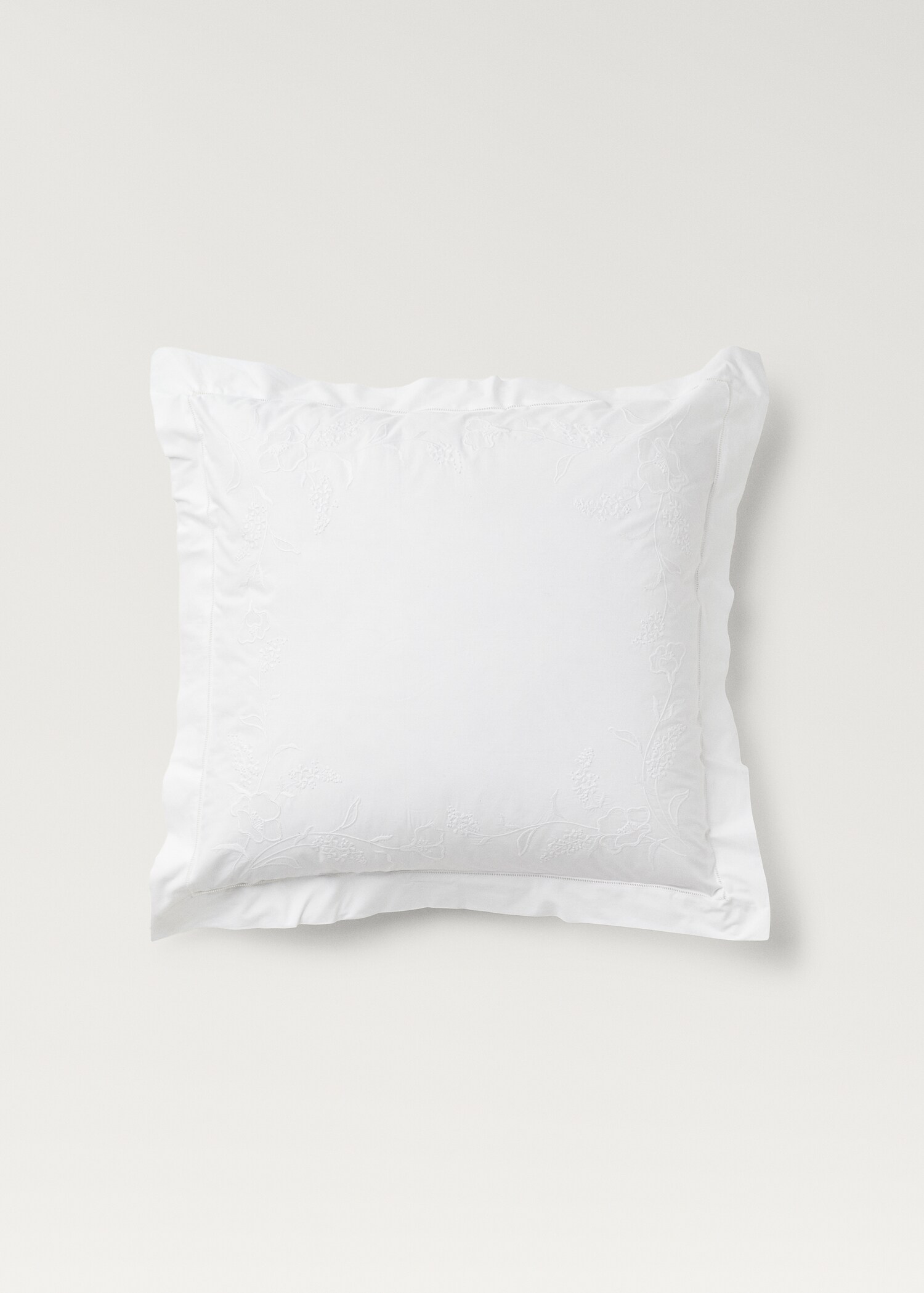 Two cotton pillowcases with hand-embroidered flowers 60x60 cm - Article without model