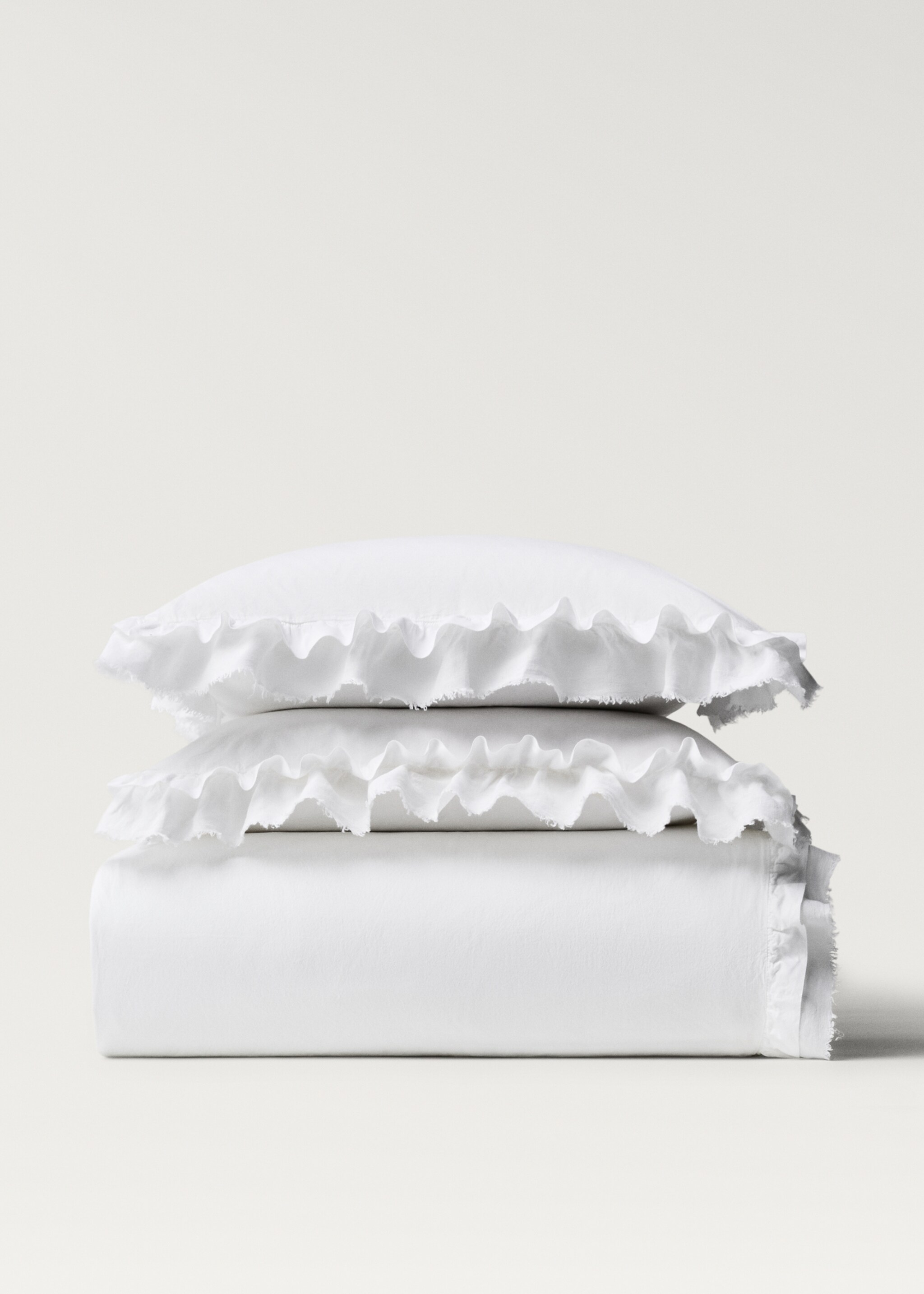 Washed cotton duvet cover with linen ruffle for 90 cm bed - Article without model
