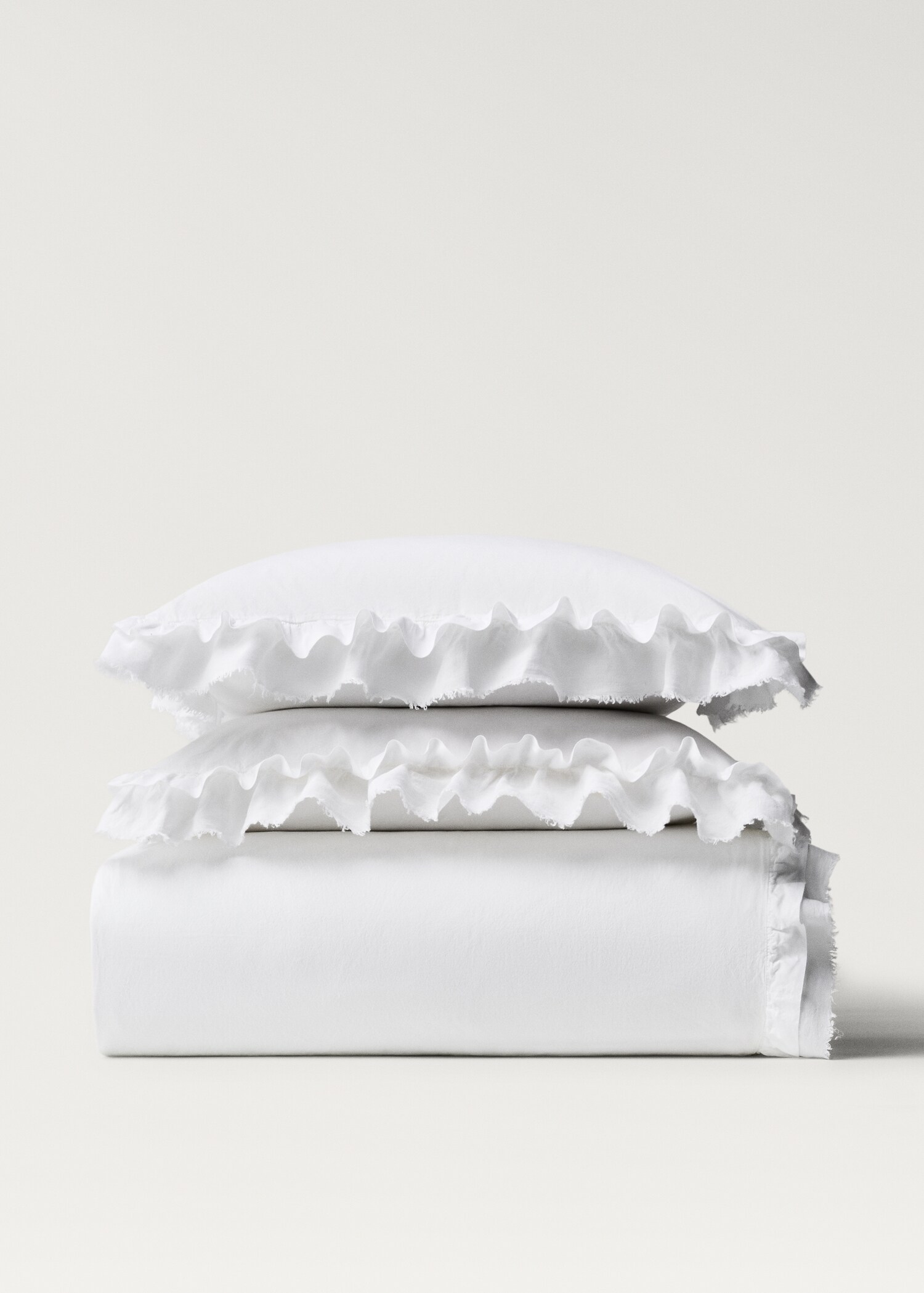 Housse de couette coton lavé volant lin lit 135/140 cm - Article sans modèle
