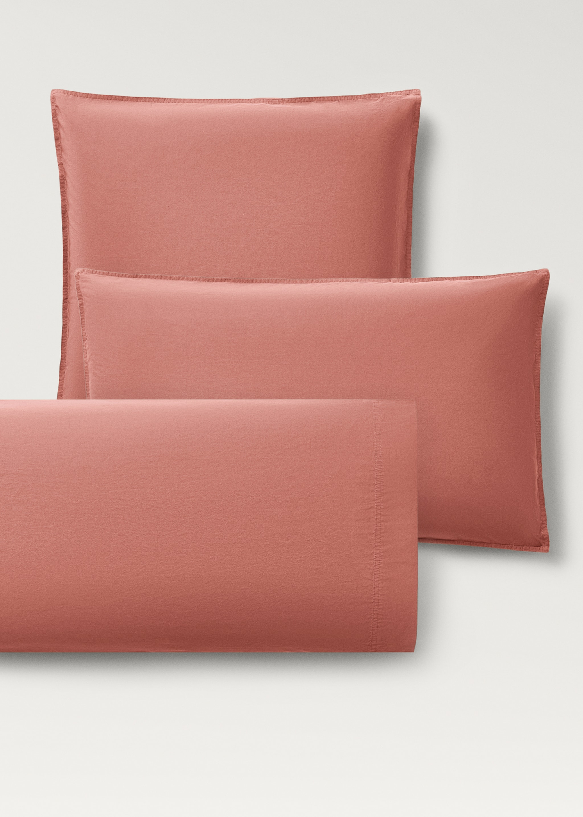 Two cotton poplin pillowcases with double stitching 60x60 cm - Details of the article 4, Medium Pink. Ref: 87013031-00.