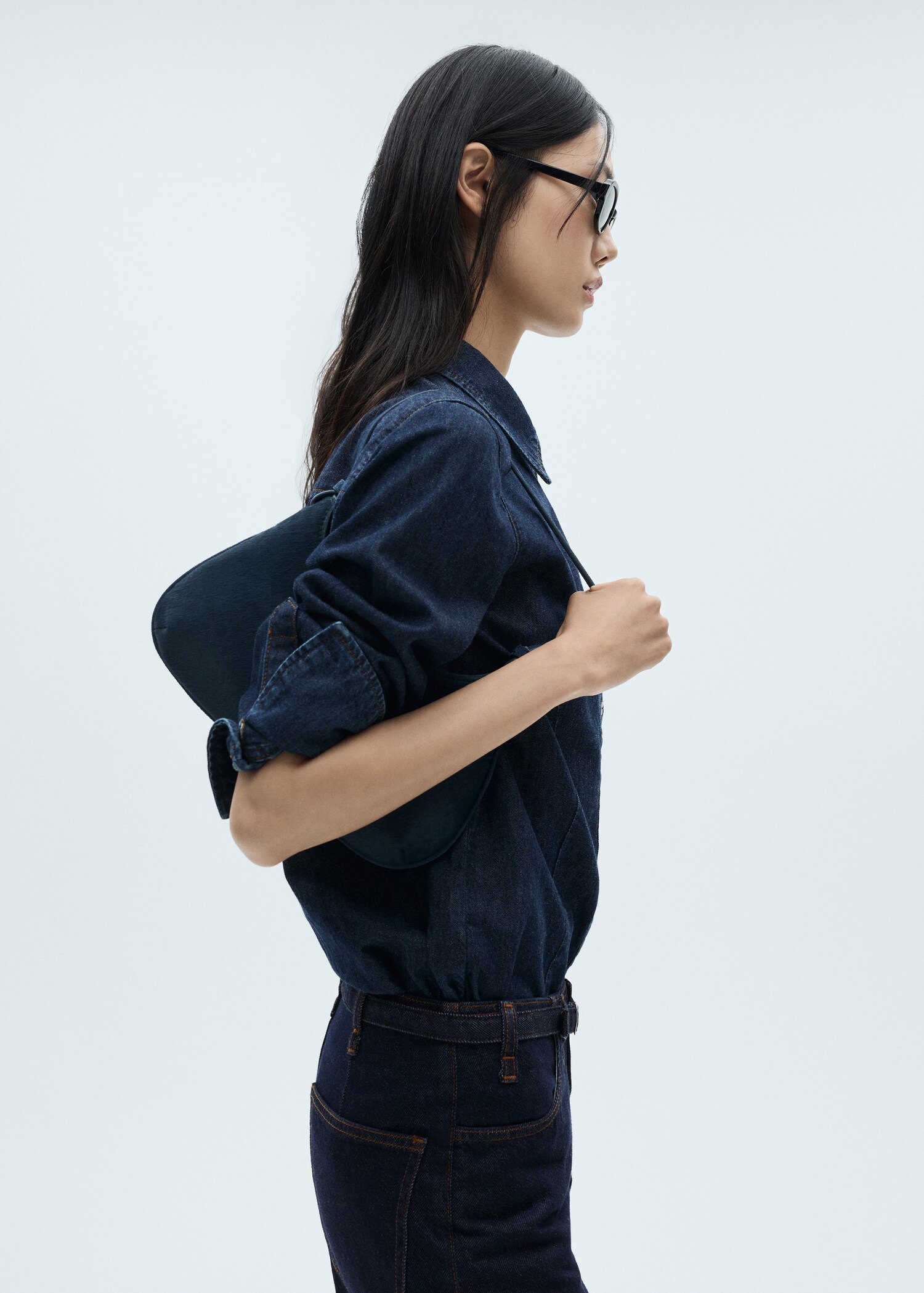 Rinse-wash wide-leg jeans with belt - Details of the article 1