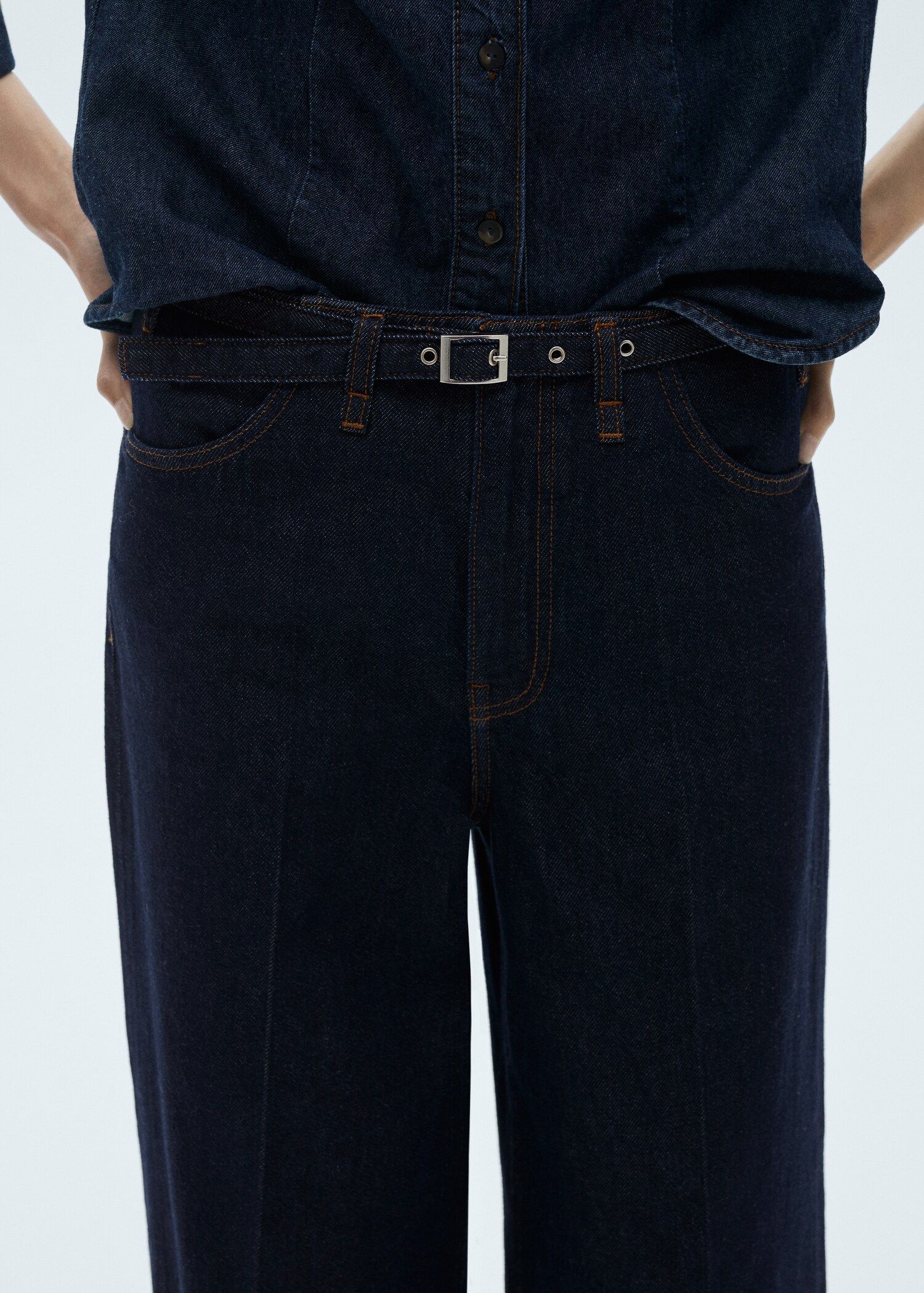 Rinse-wash wide-leg jeans with belt - Details of the article 6