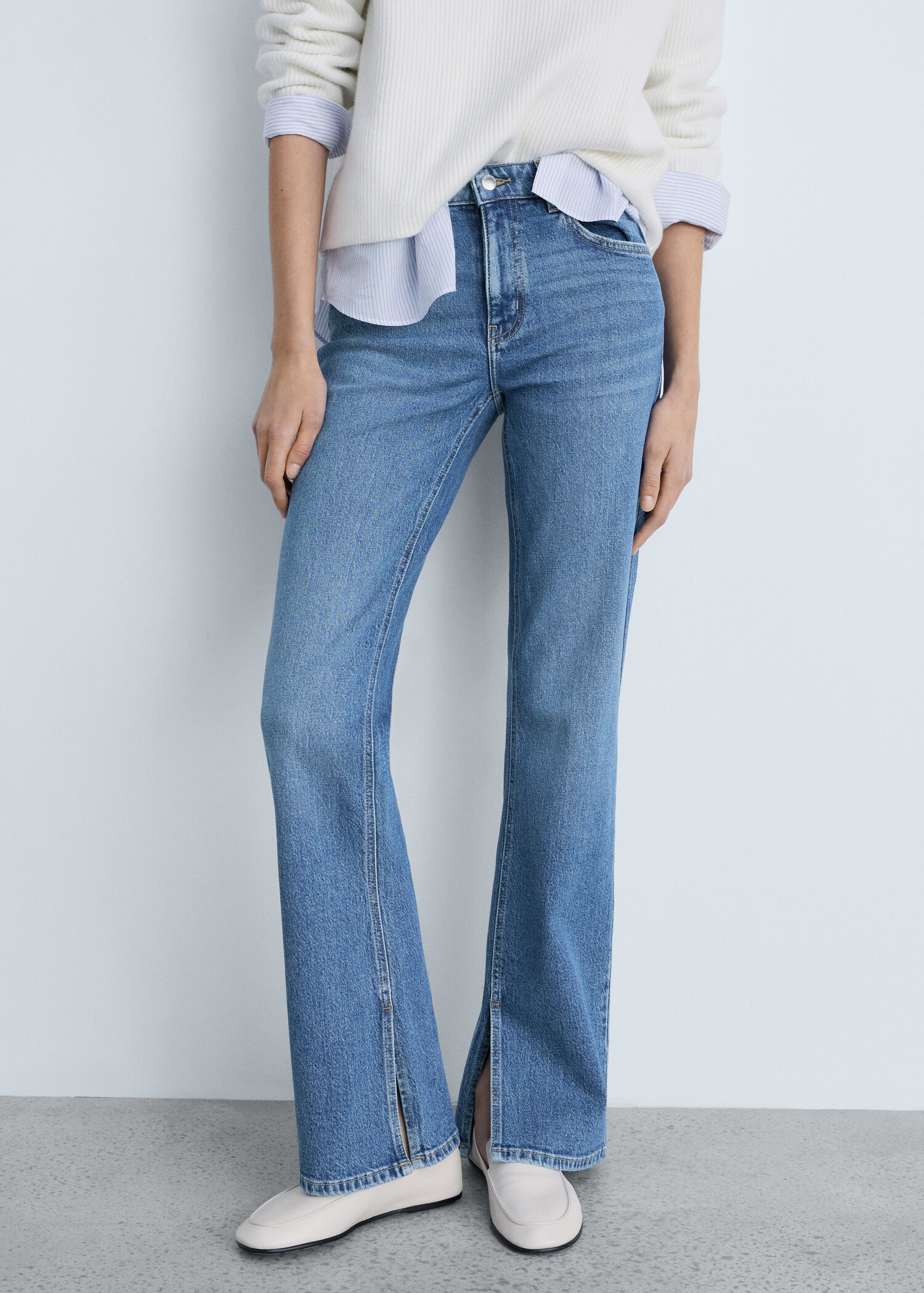 Straight-fit mid-rise jeans met splitten - Middenvlak