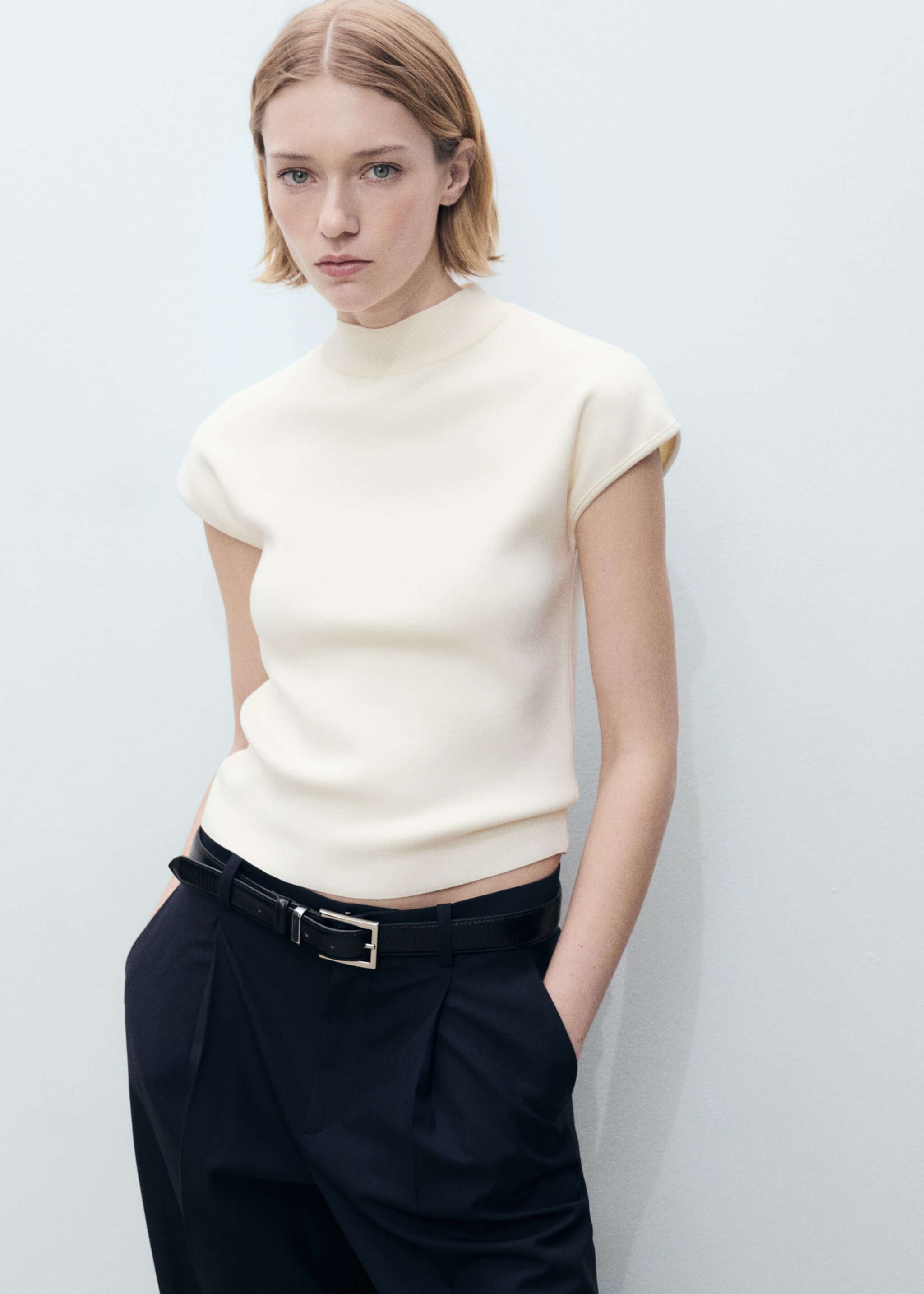 Short-sleeved fine-knit sweater - Medium plane
