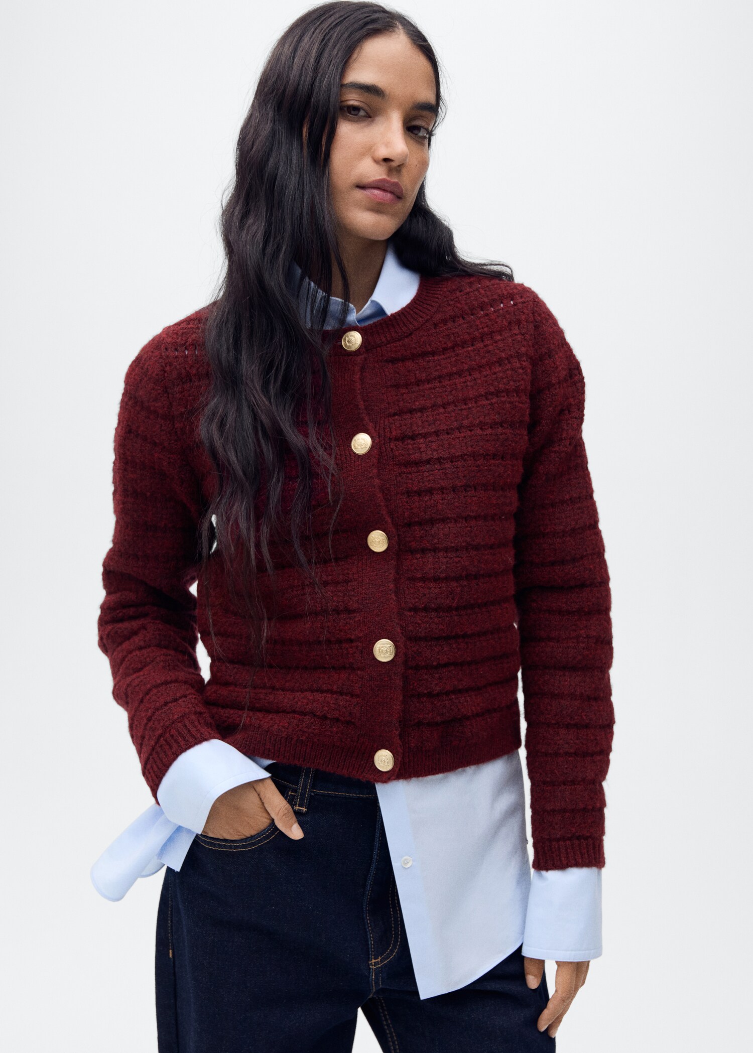 Strickjacke mit Ajour-Details - Mittlere Ansicht