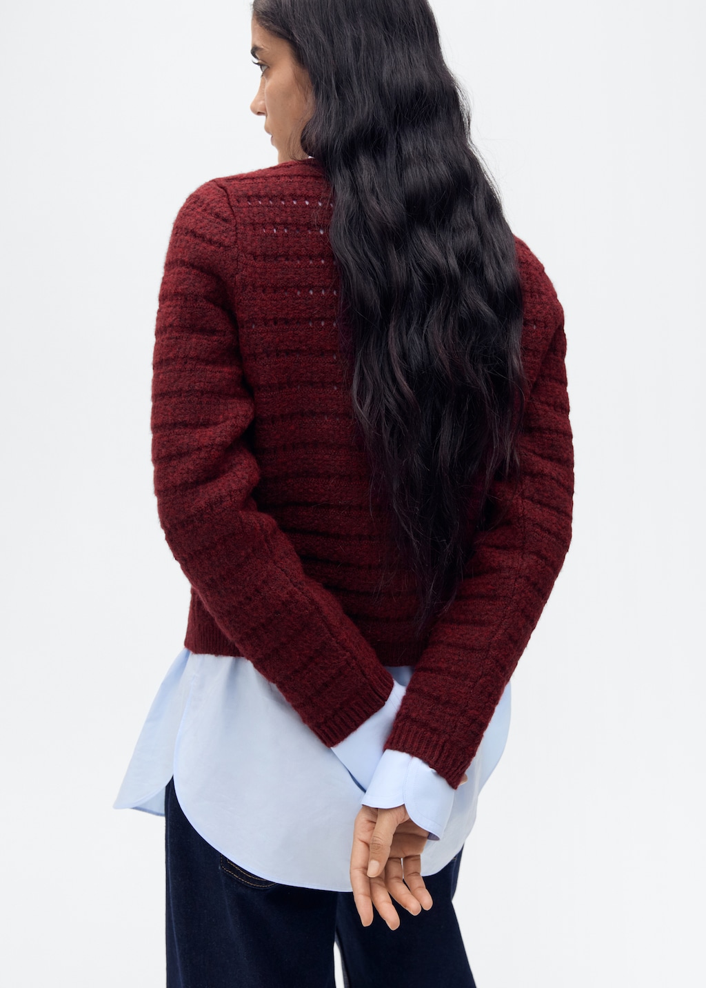 Knitted jacket with openwork details Donna MANGO Italia