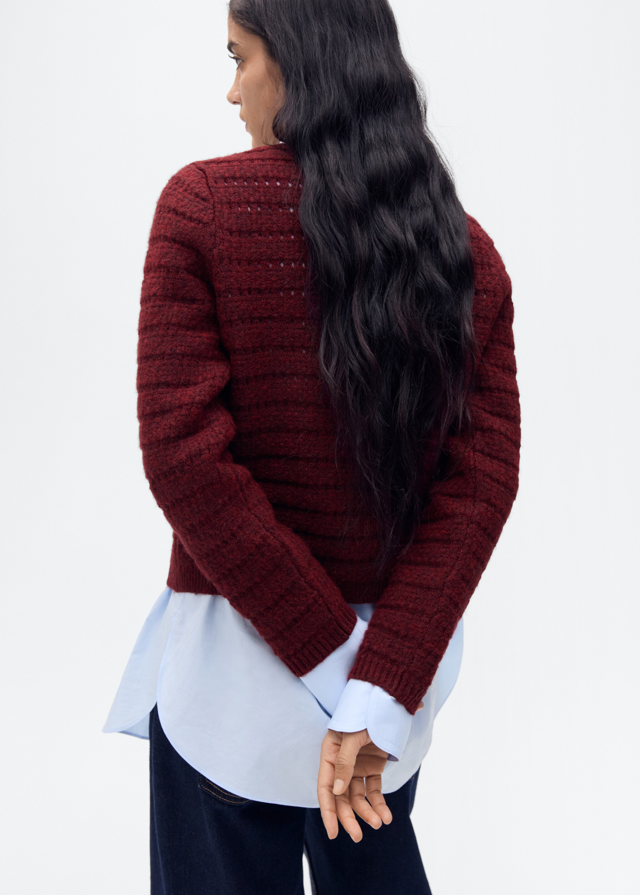 Knitted jacket with openwork details - Reverse of the article