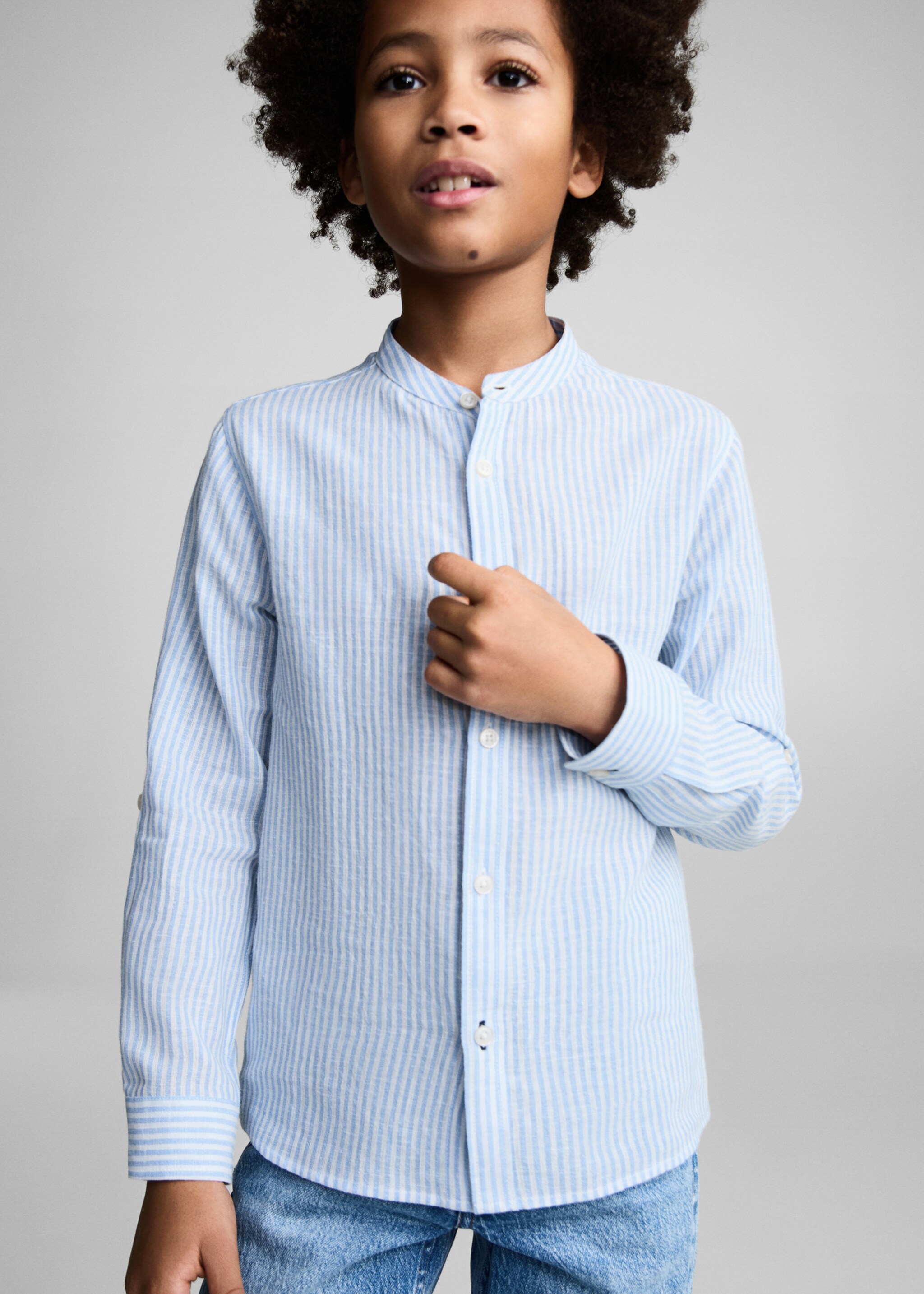 Camisa algodón lino rayas - Plano medio