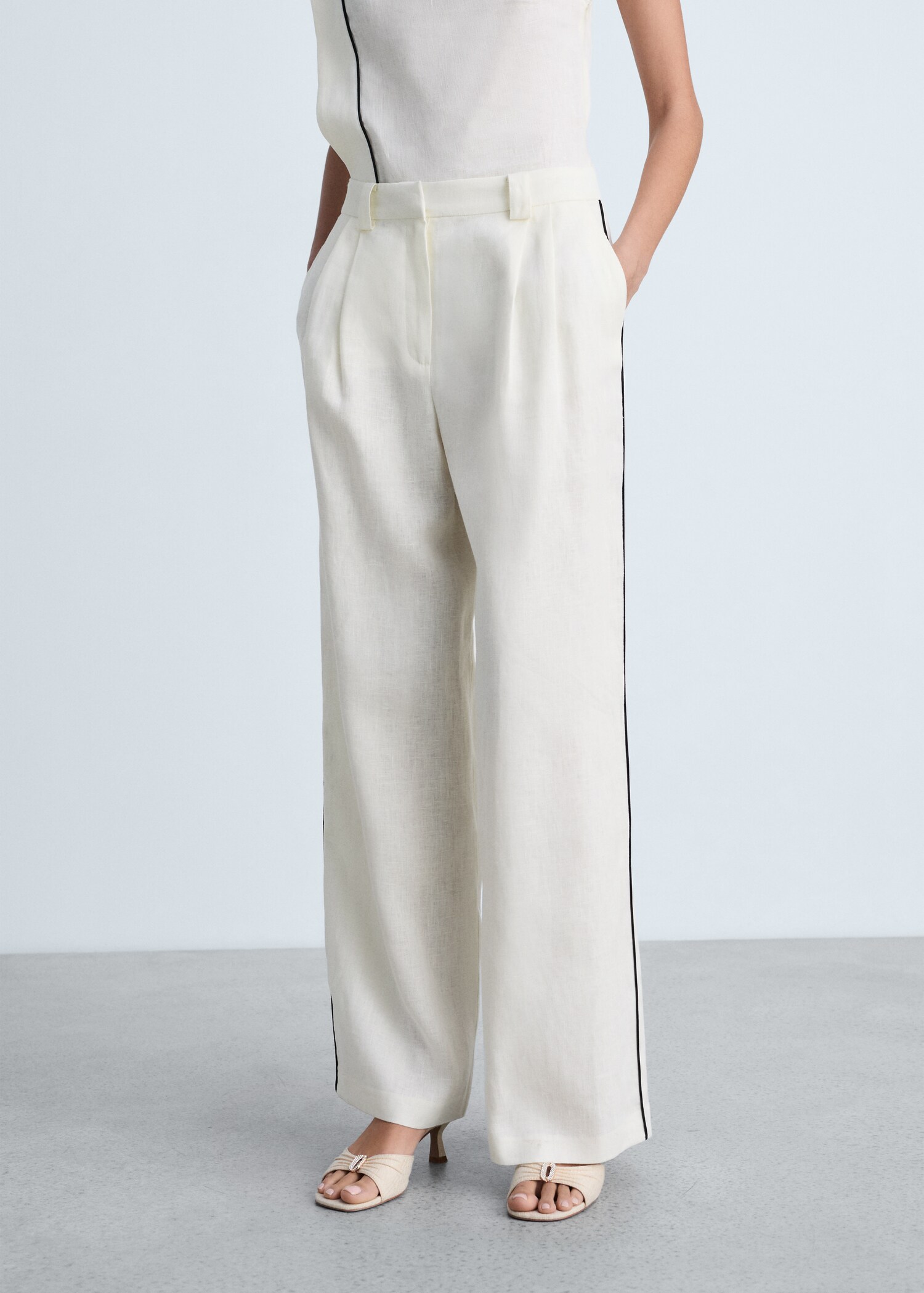 Contrast-stripe linen trousers - Medium plane