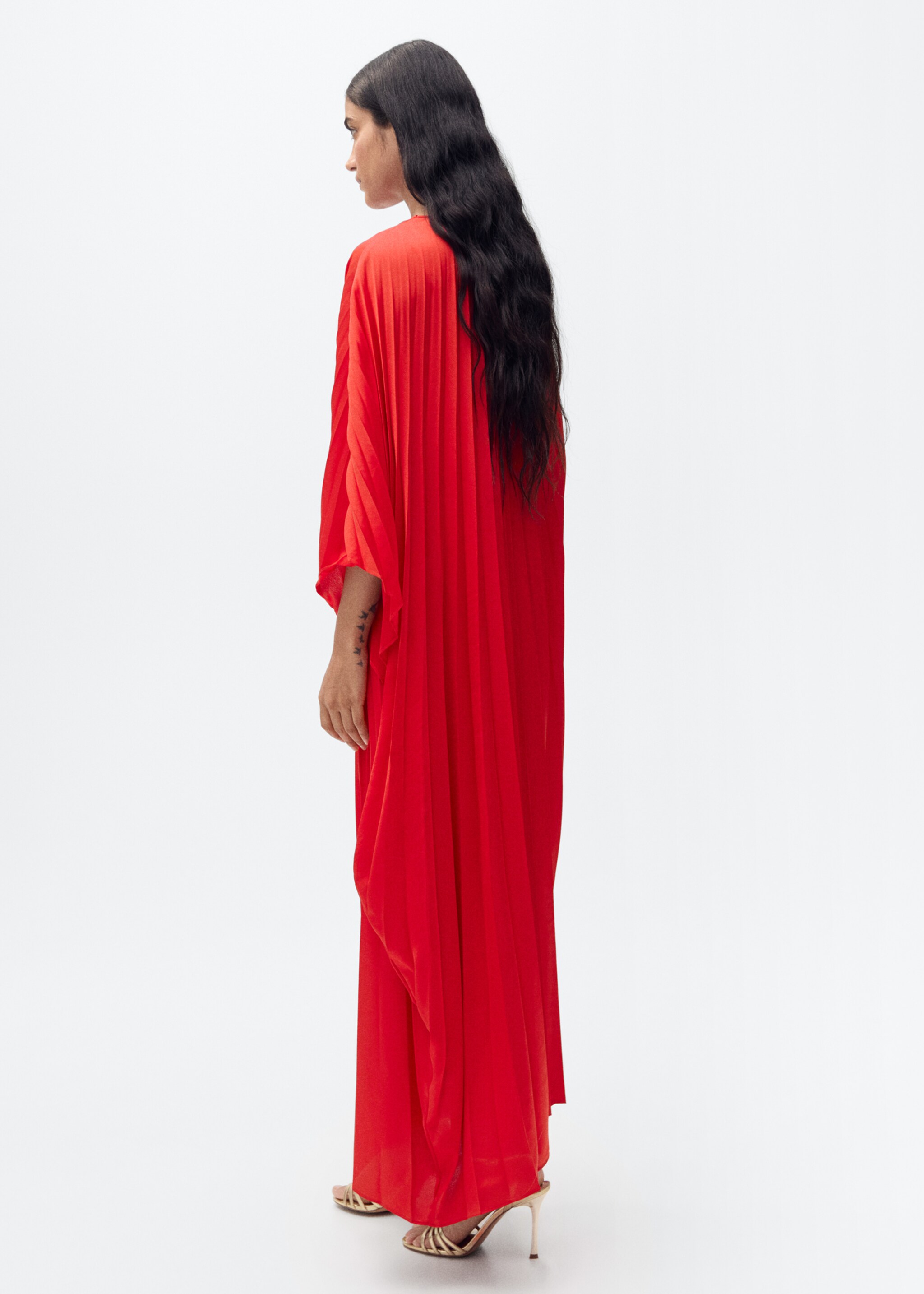 Vestido plisado manga tres cuartos - Reverso del artículo