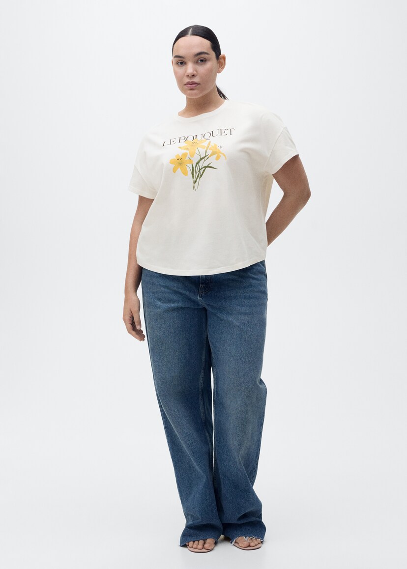 Cotton t shirt with printed message women mango usa