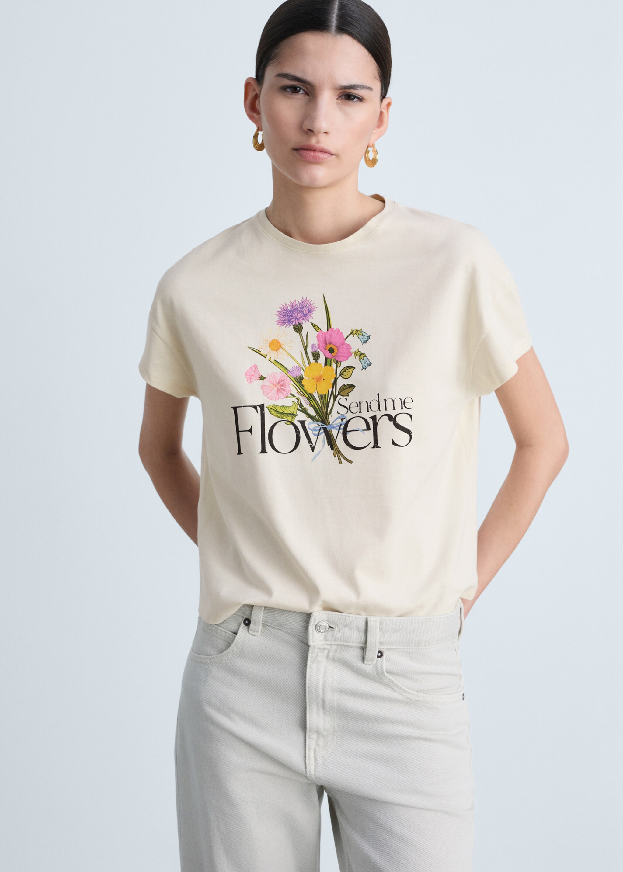 Cotton t-shirt with printed message - Medium plane