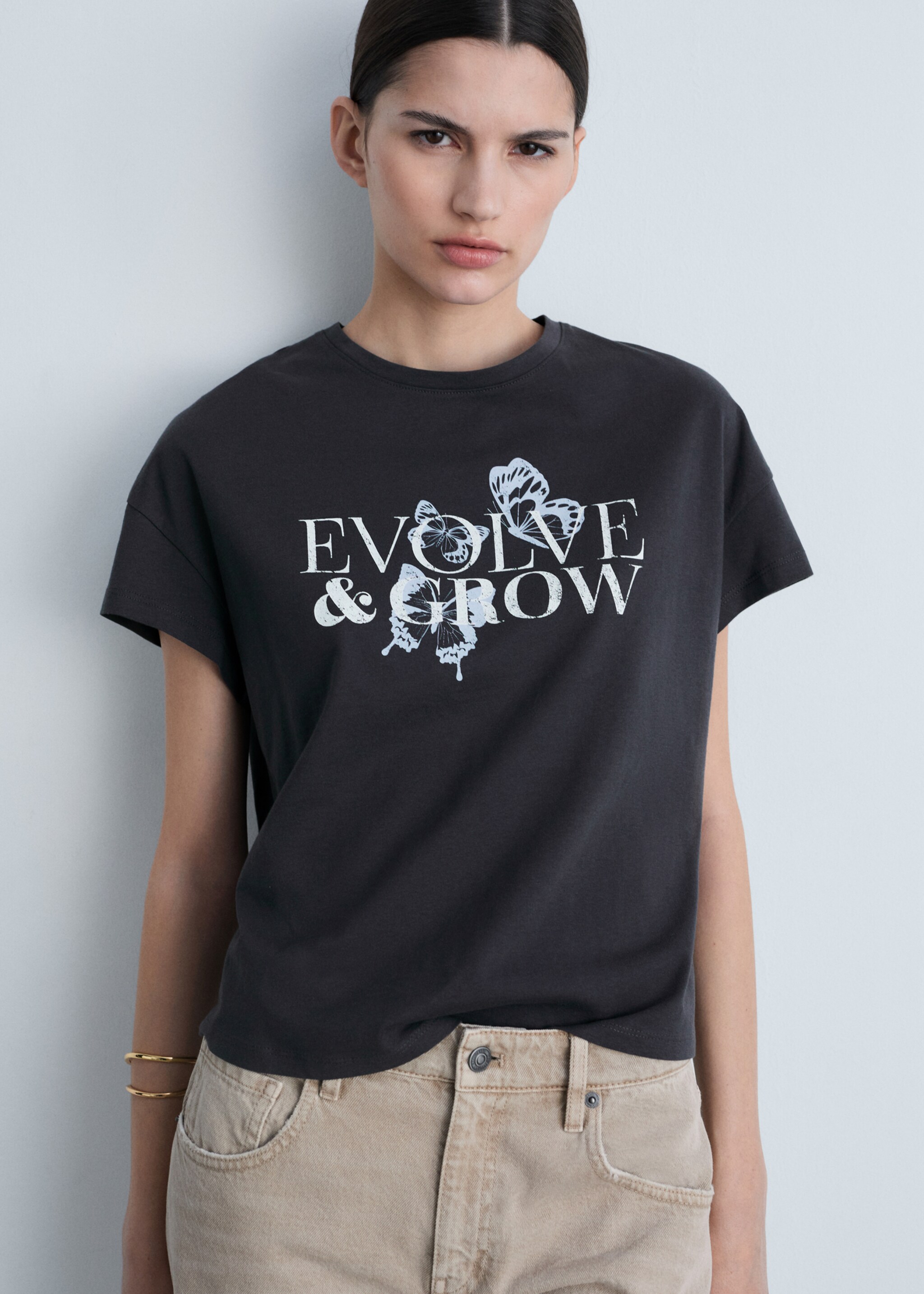 Cotton t-shirt with printed message - Medium plane