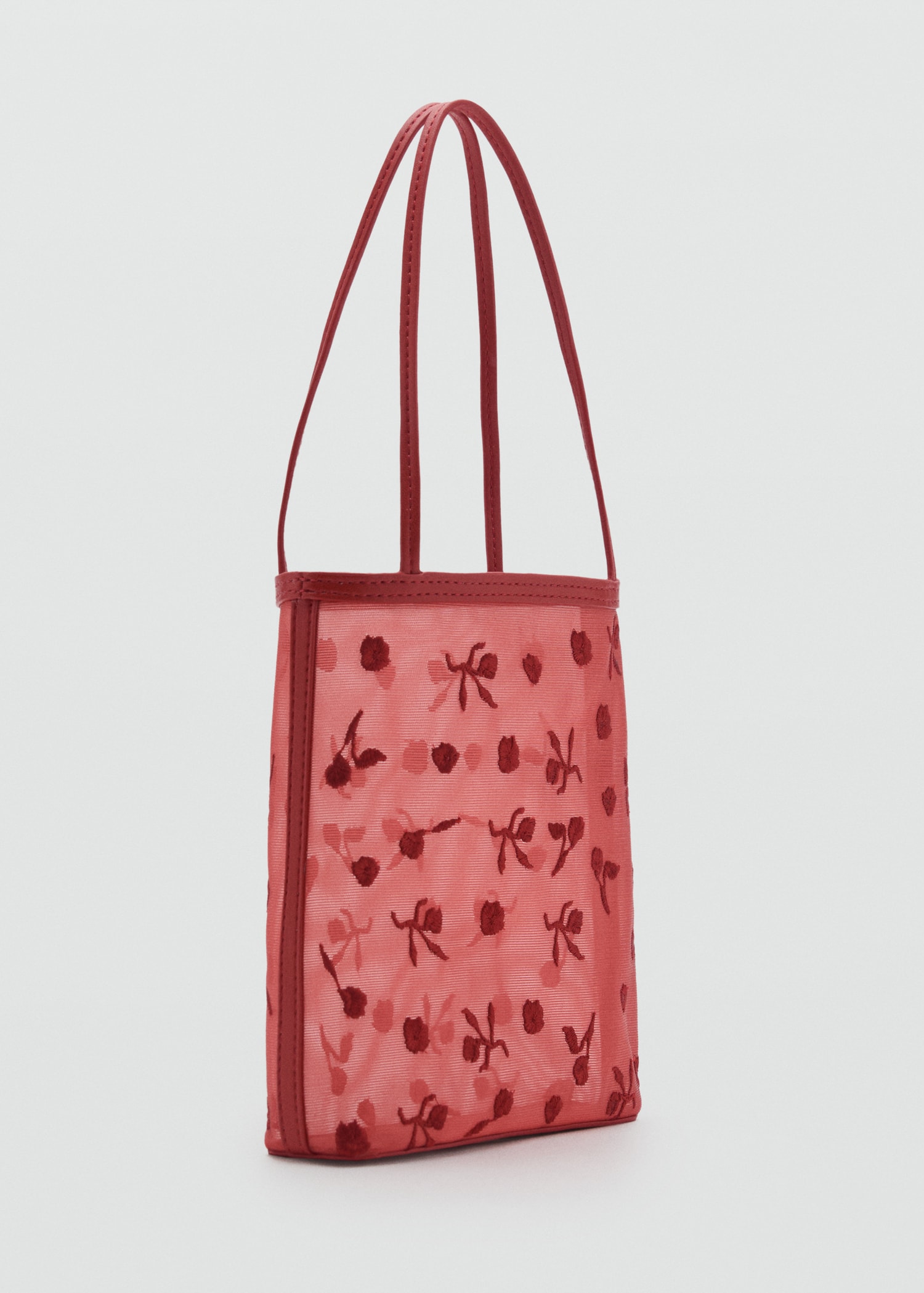 Flower-embroidered mesh bag - Medium plane