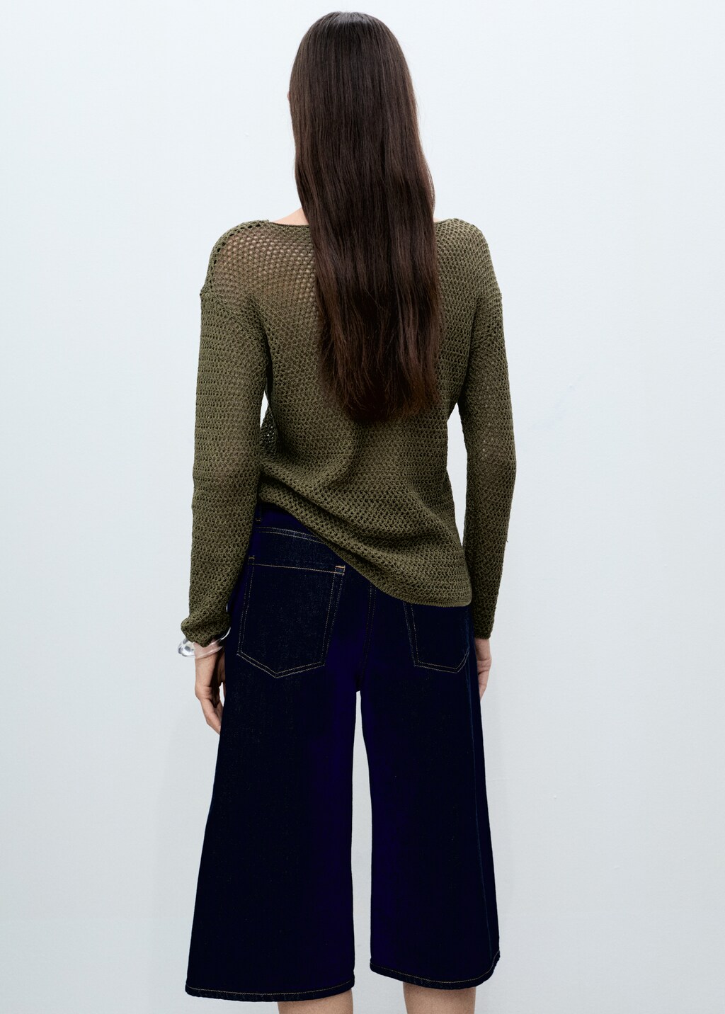 Knitted boat-neck sweater with lace pattern - image 3