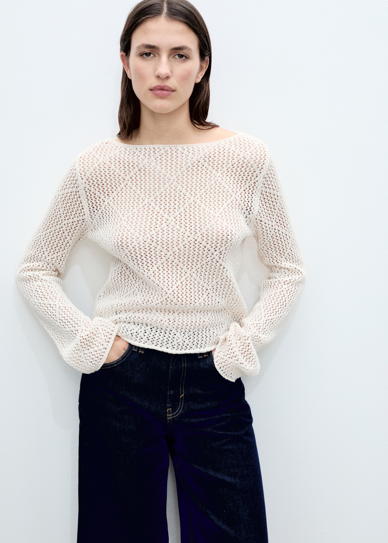 Cotton Cold Shoulder Openwork Long Sleeve Tops Cotton Cold Shoulder Openwork Long Sleeve Tops