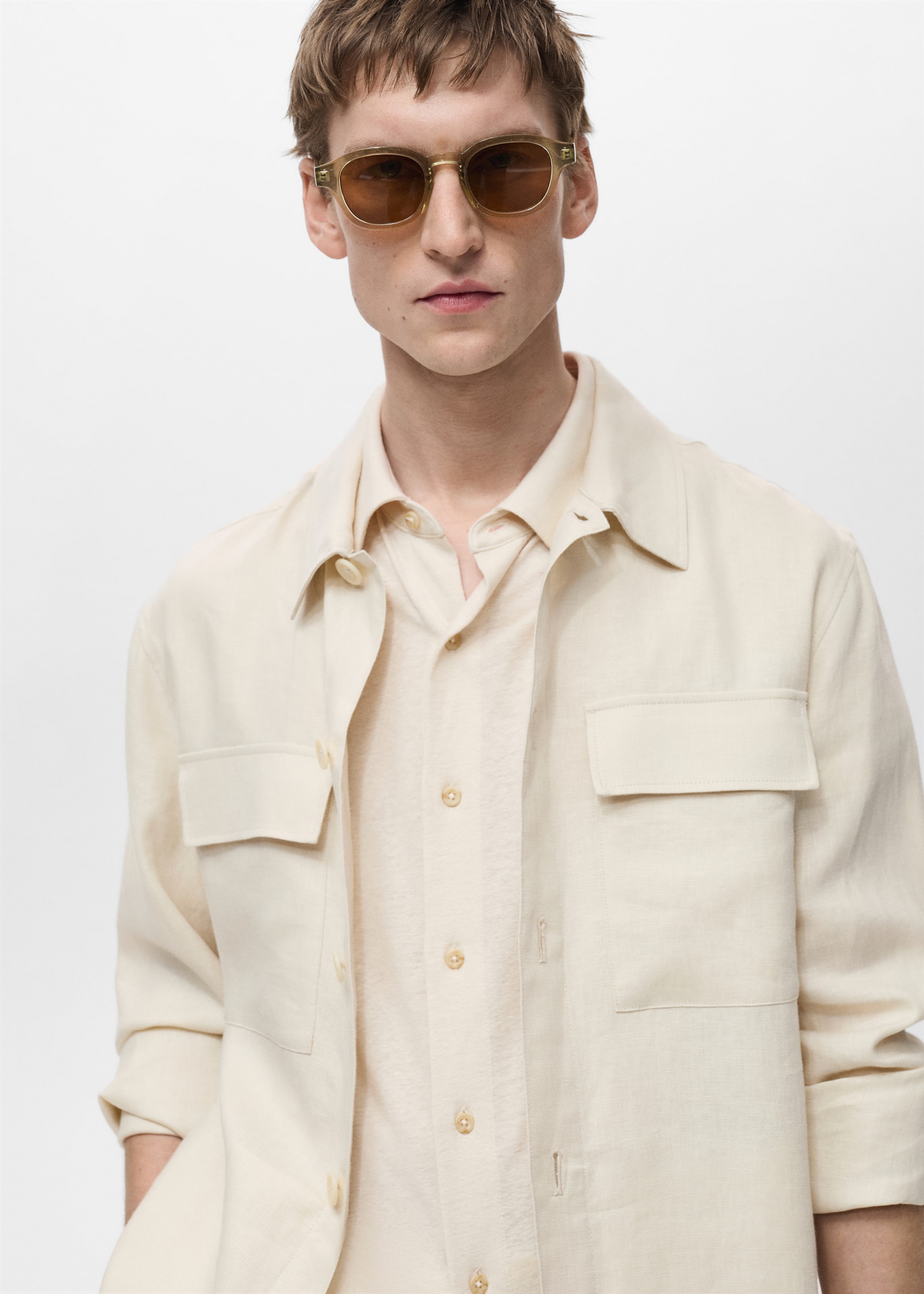100% linen overshirt with pockets - Details of the article 1