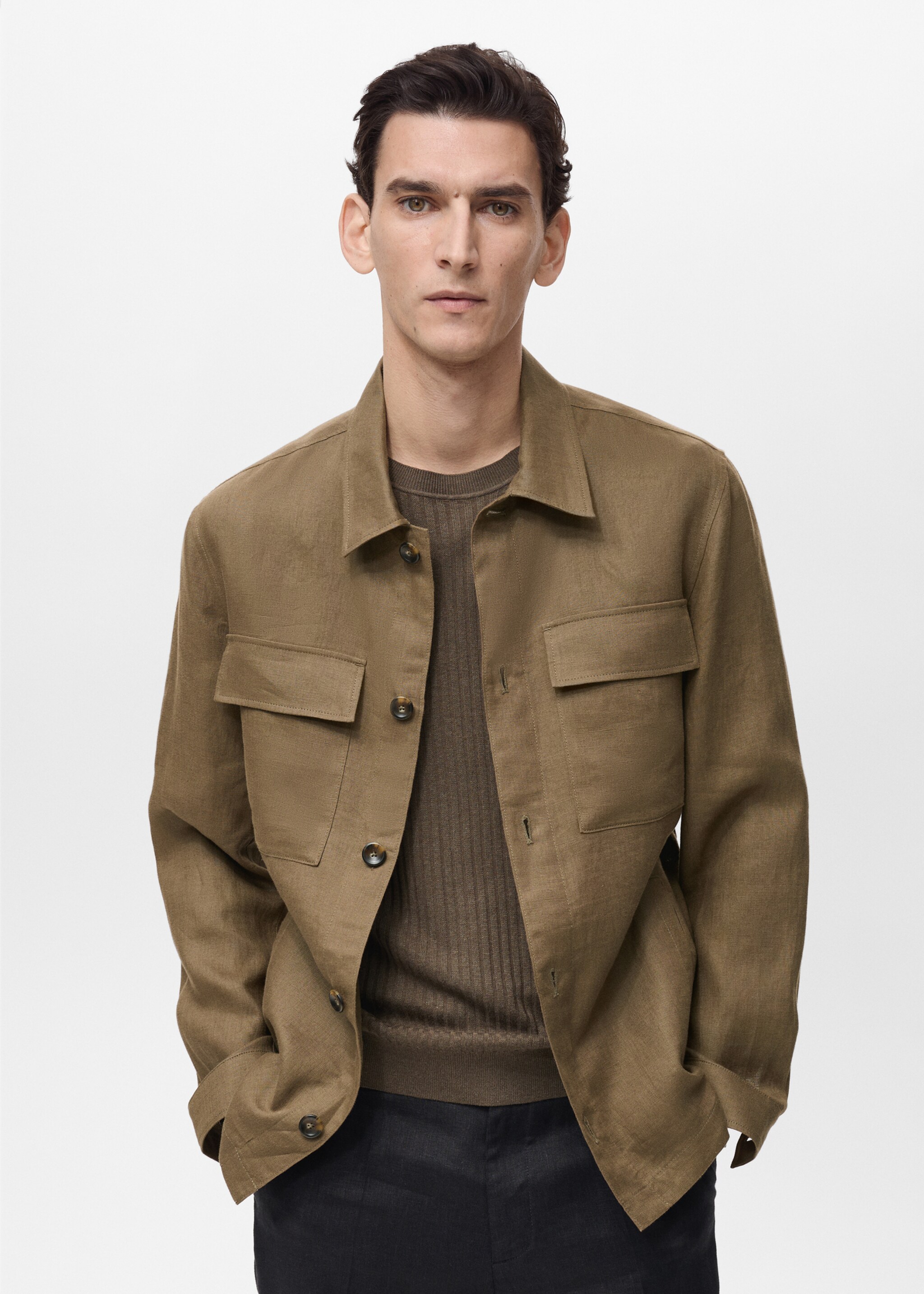 100% linen overshirt with pockets - Medium plane