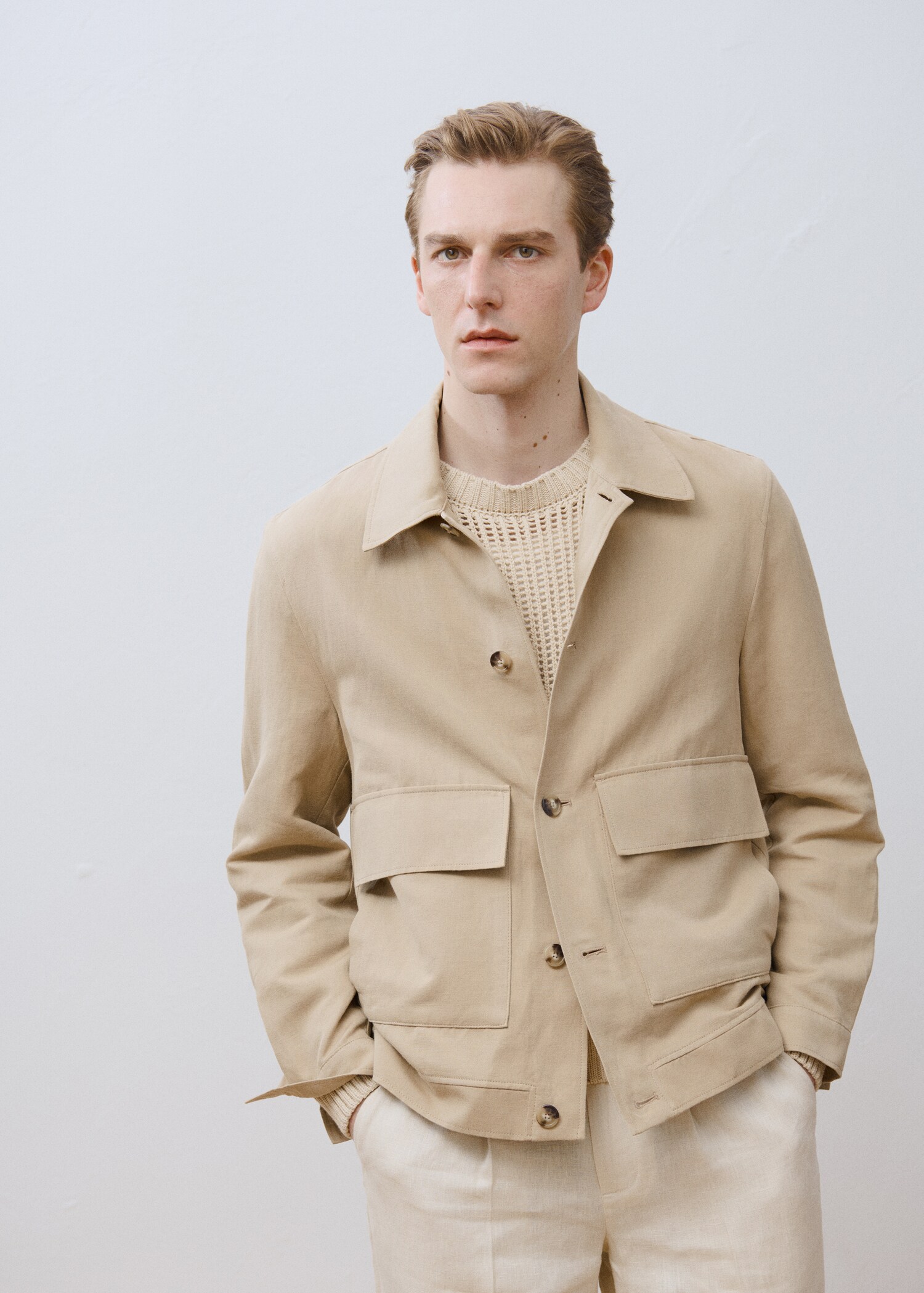 Chaqueta mezcla lino bolsillos - Detalle del artículo 5