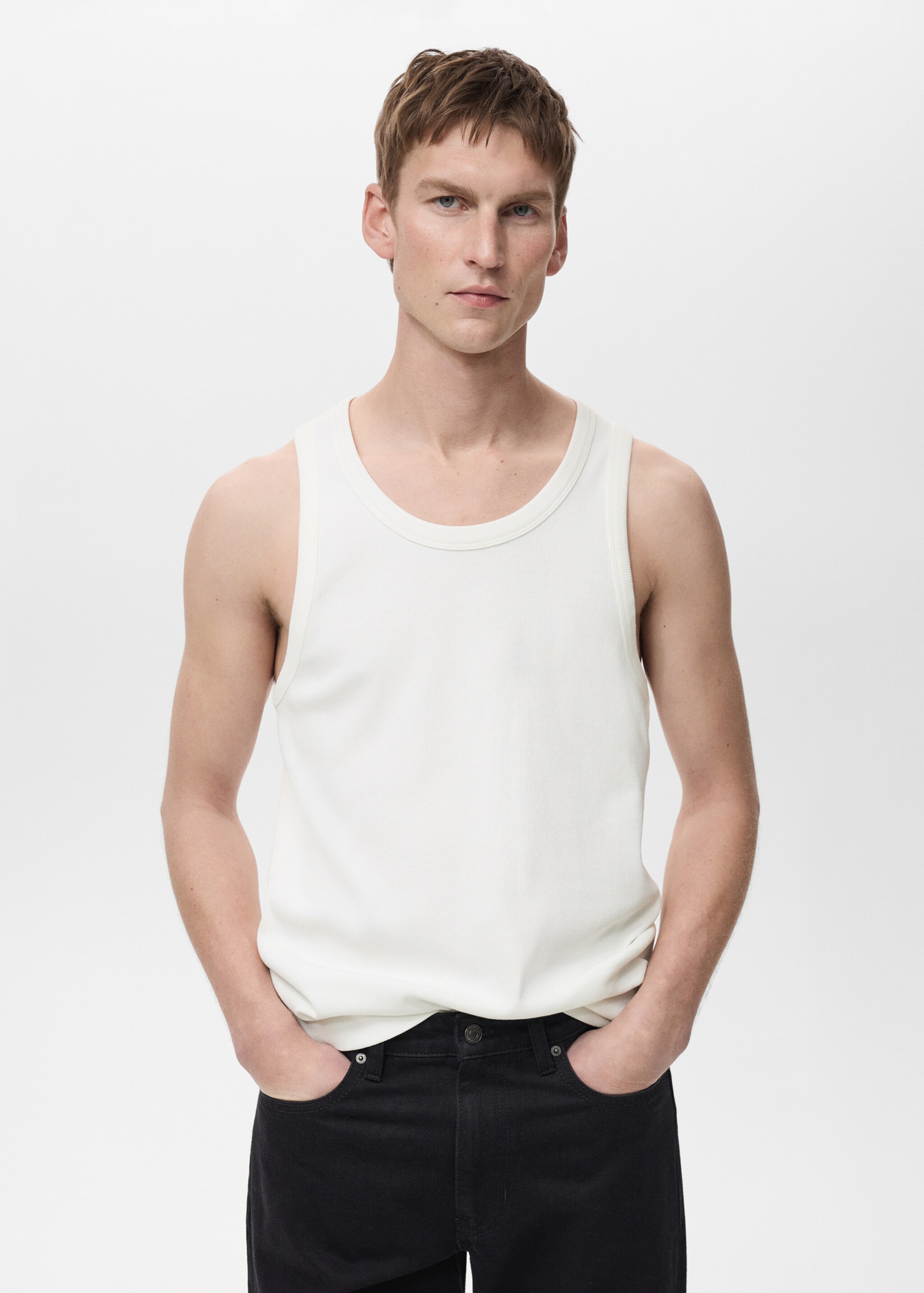 Ribbat linne slim fit - Bild av mittparti