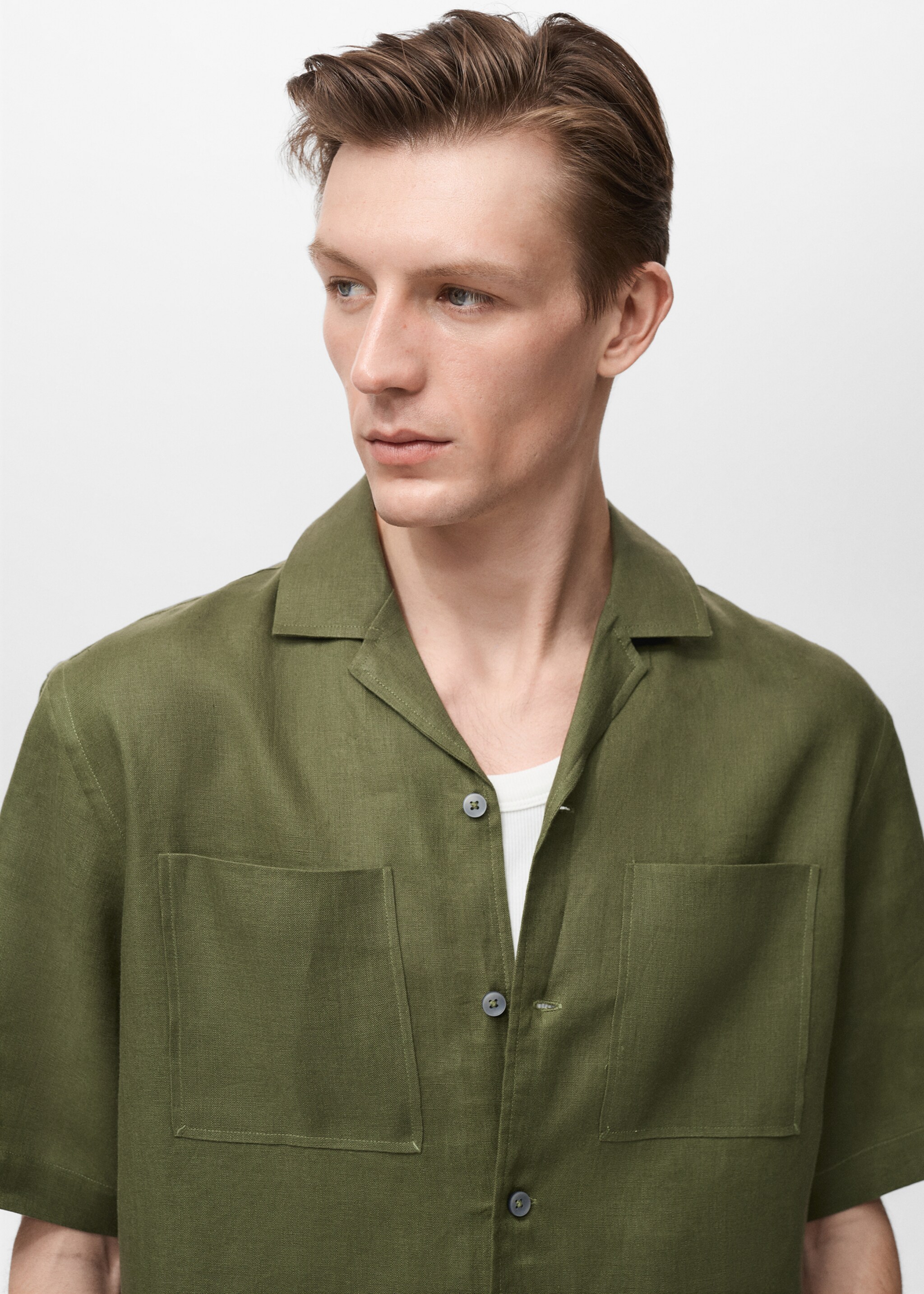 100% linen bowling-collar shirt - Details of the article 1
