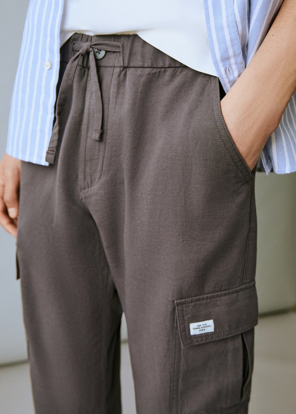 Cotton-linen cargo pants