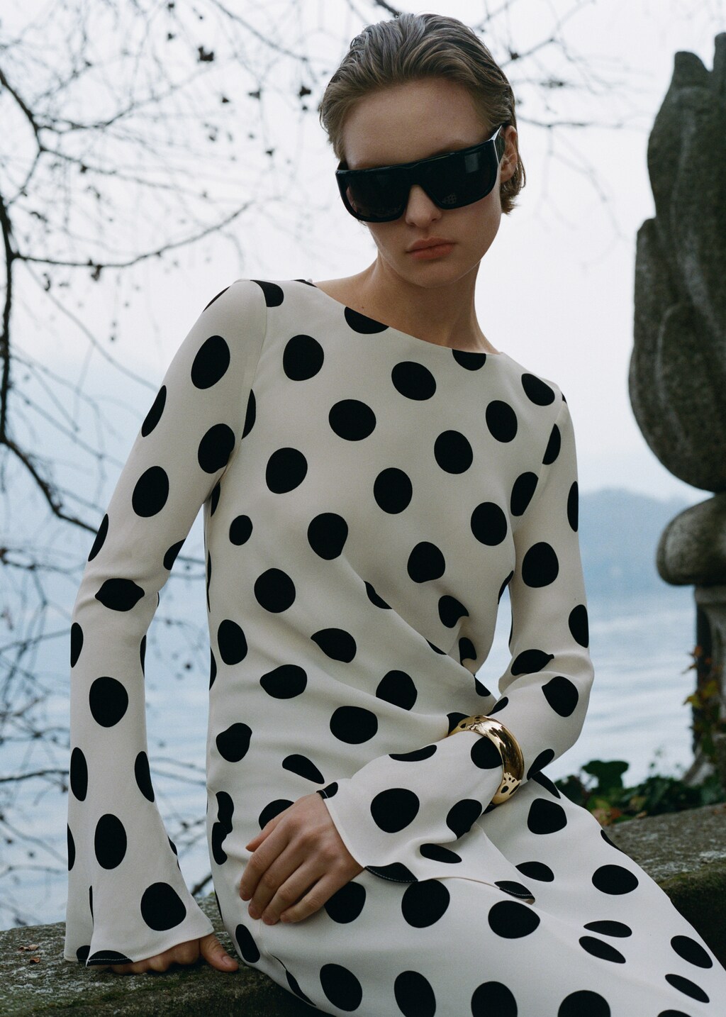 Mango Flared sleeve polka-dot dress