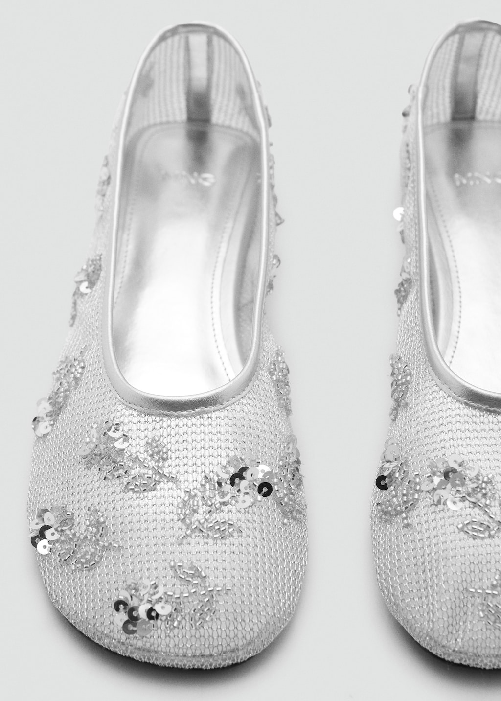 Sequin-embroidered mesh ballet flats