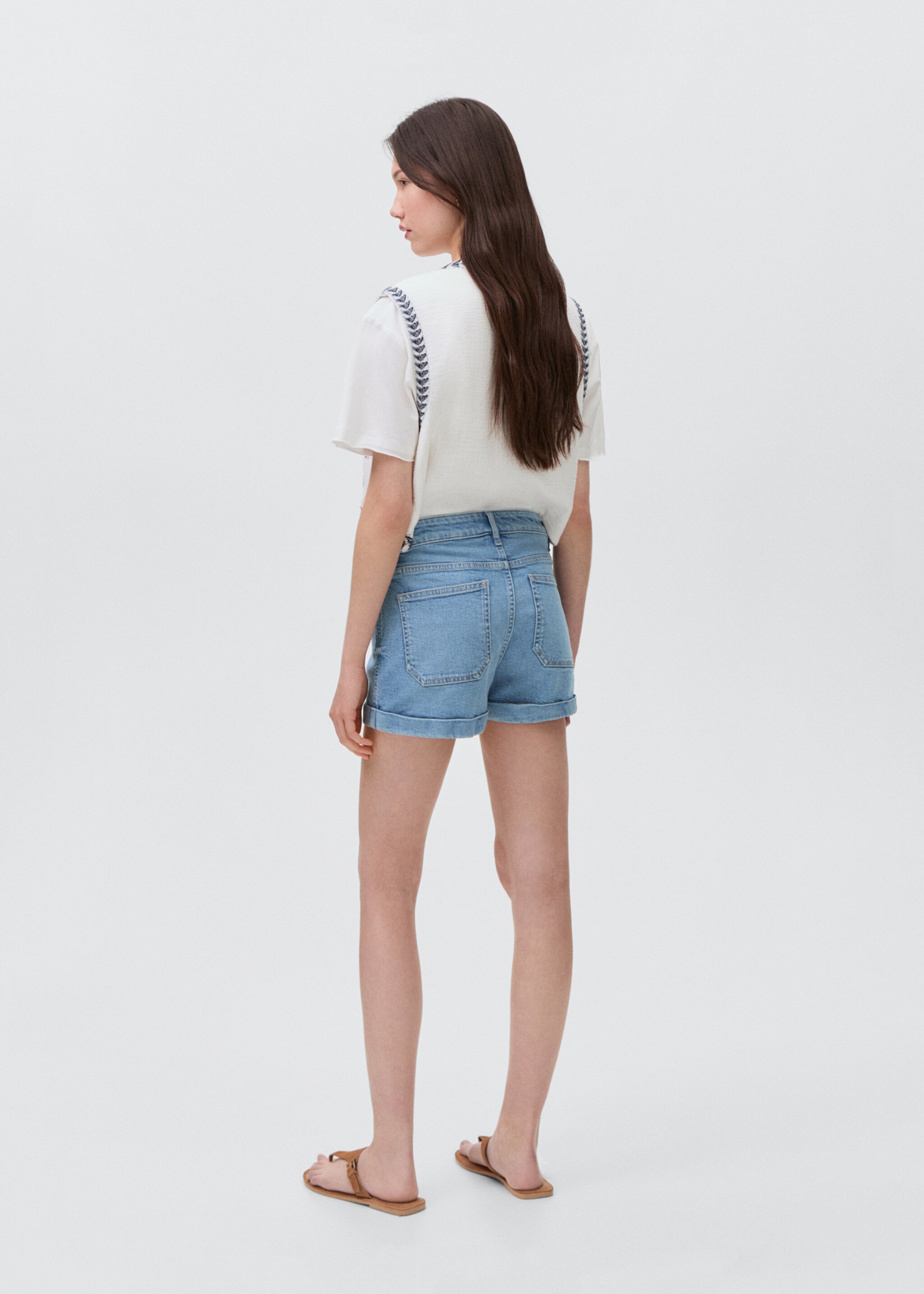 Denim shorts with turned-up hem - Reverse of the article