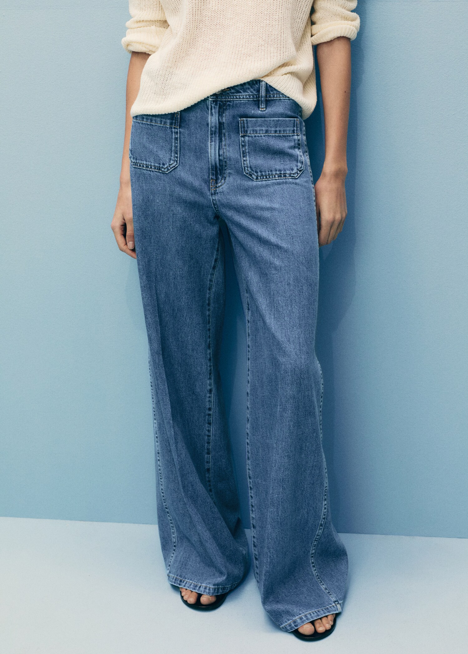 Wide-leg jeans with pockets - Medium plane