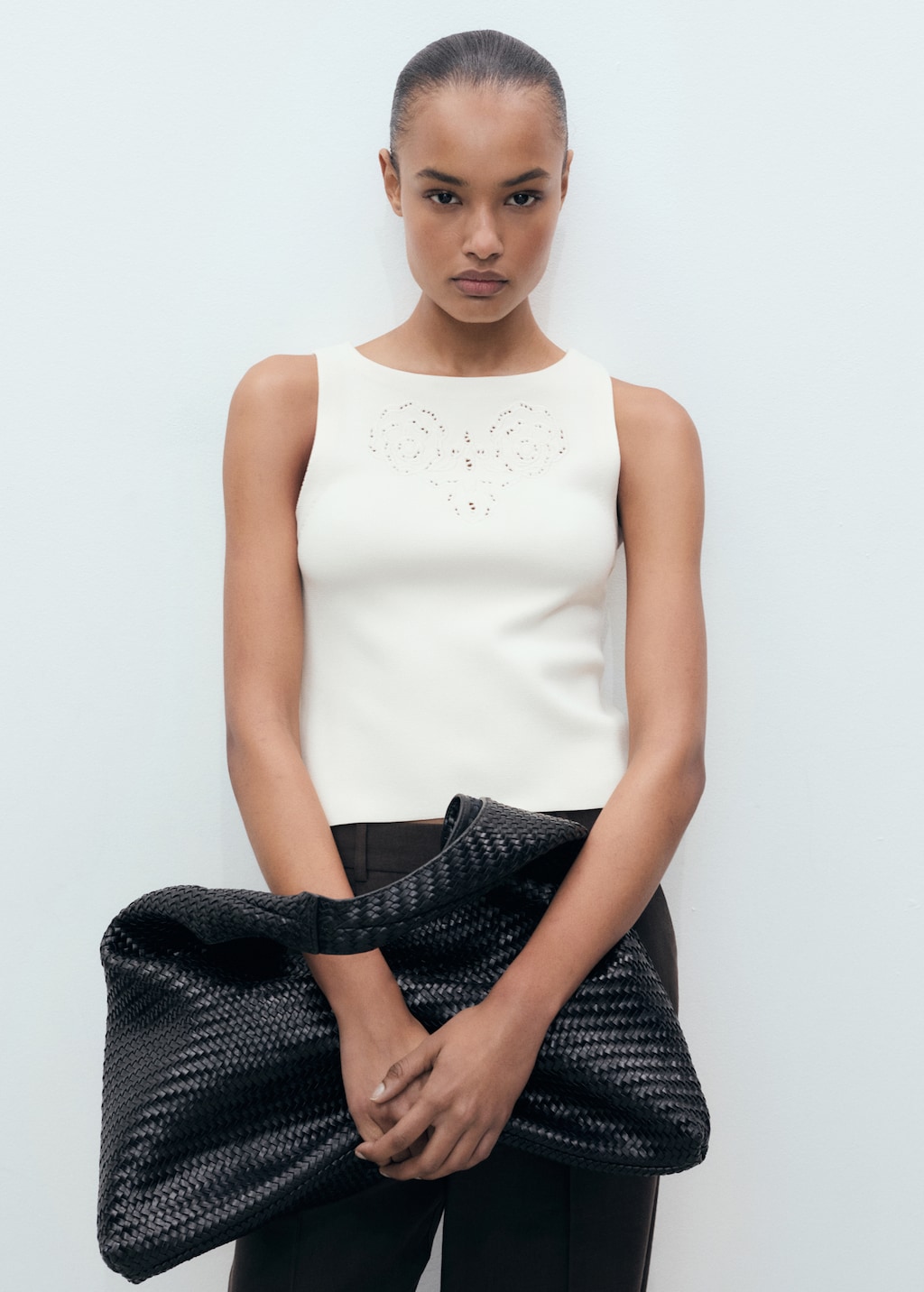 Embroidered top with lace accents