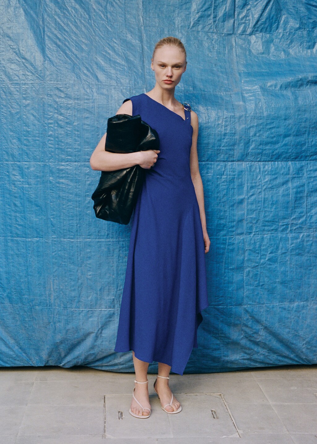 Asymmetrical dress with strap and buckle