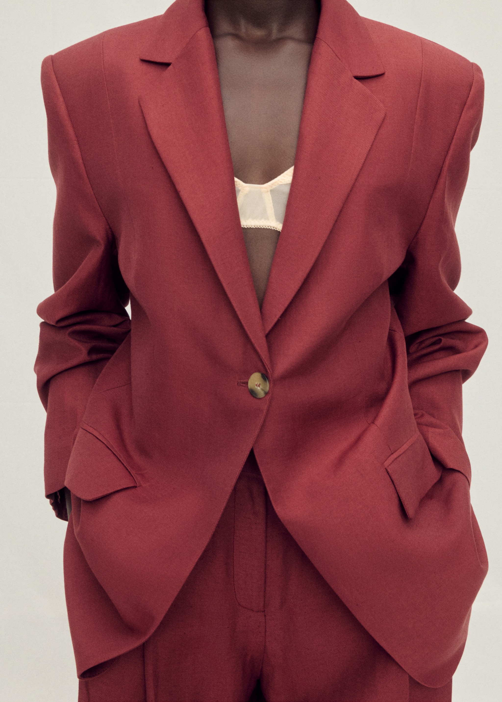 Linen-blend suit jacket - Medium plane