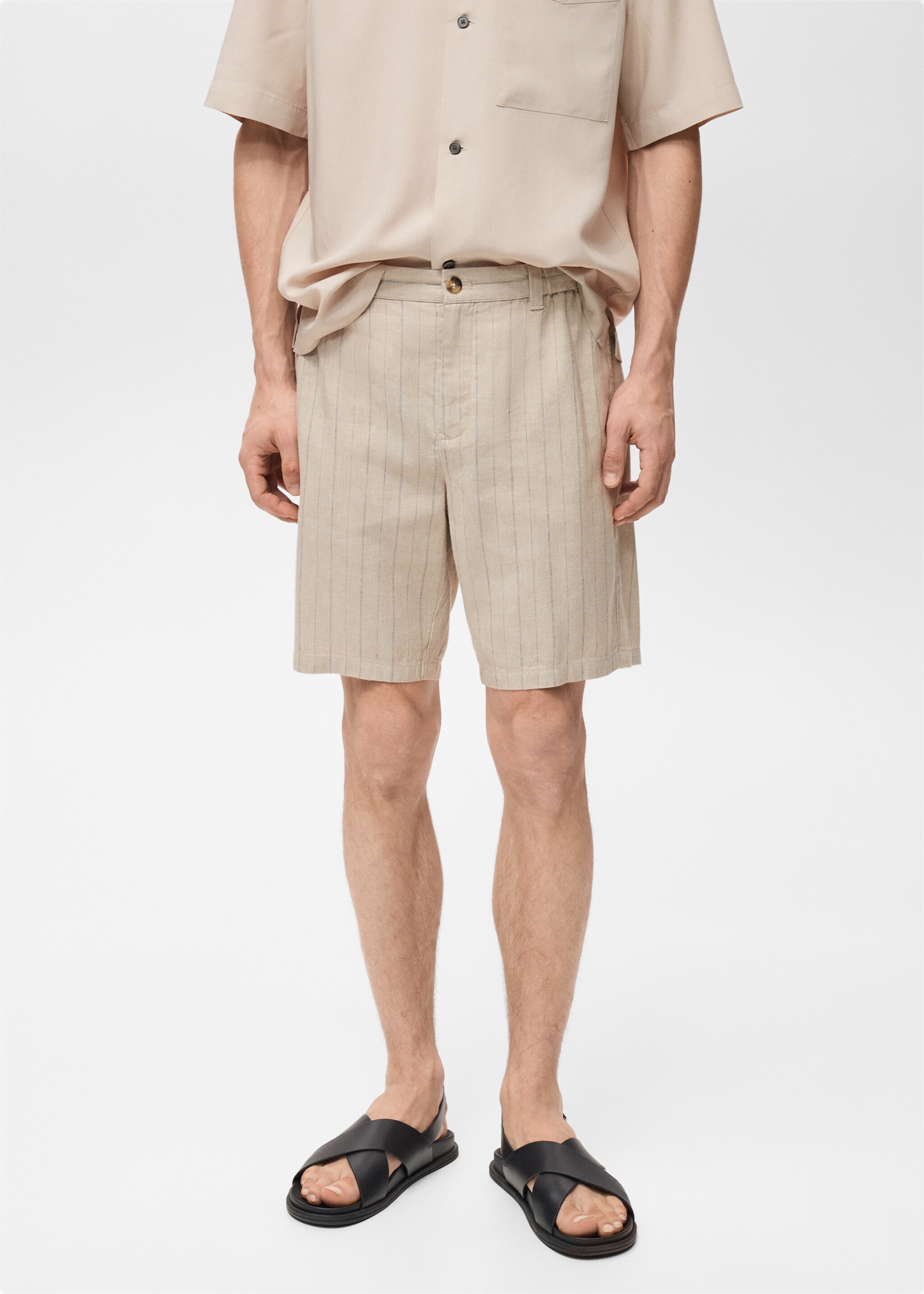 Striped linen-blend Bermuda shorts - Medium plane
