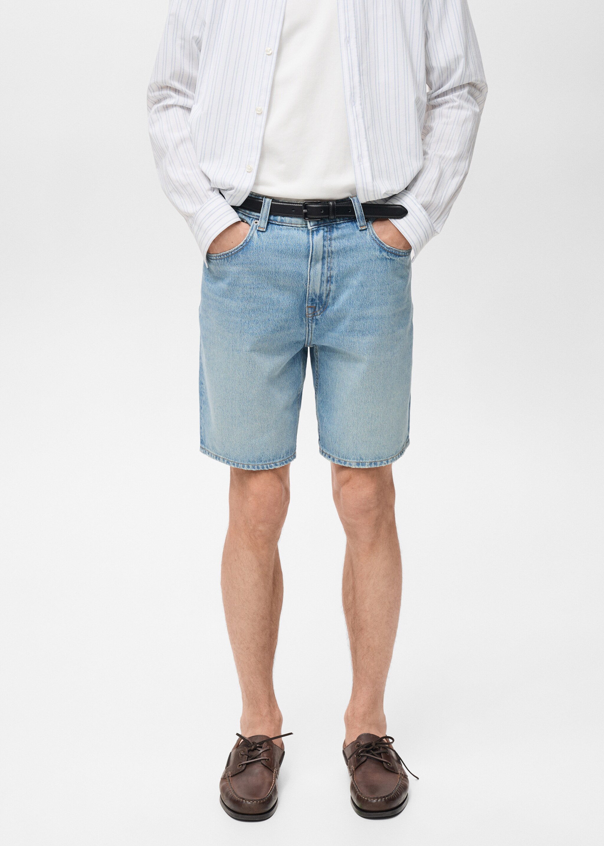 Denim bermuda shorts with washed effect - Medium plane