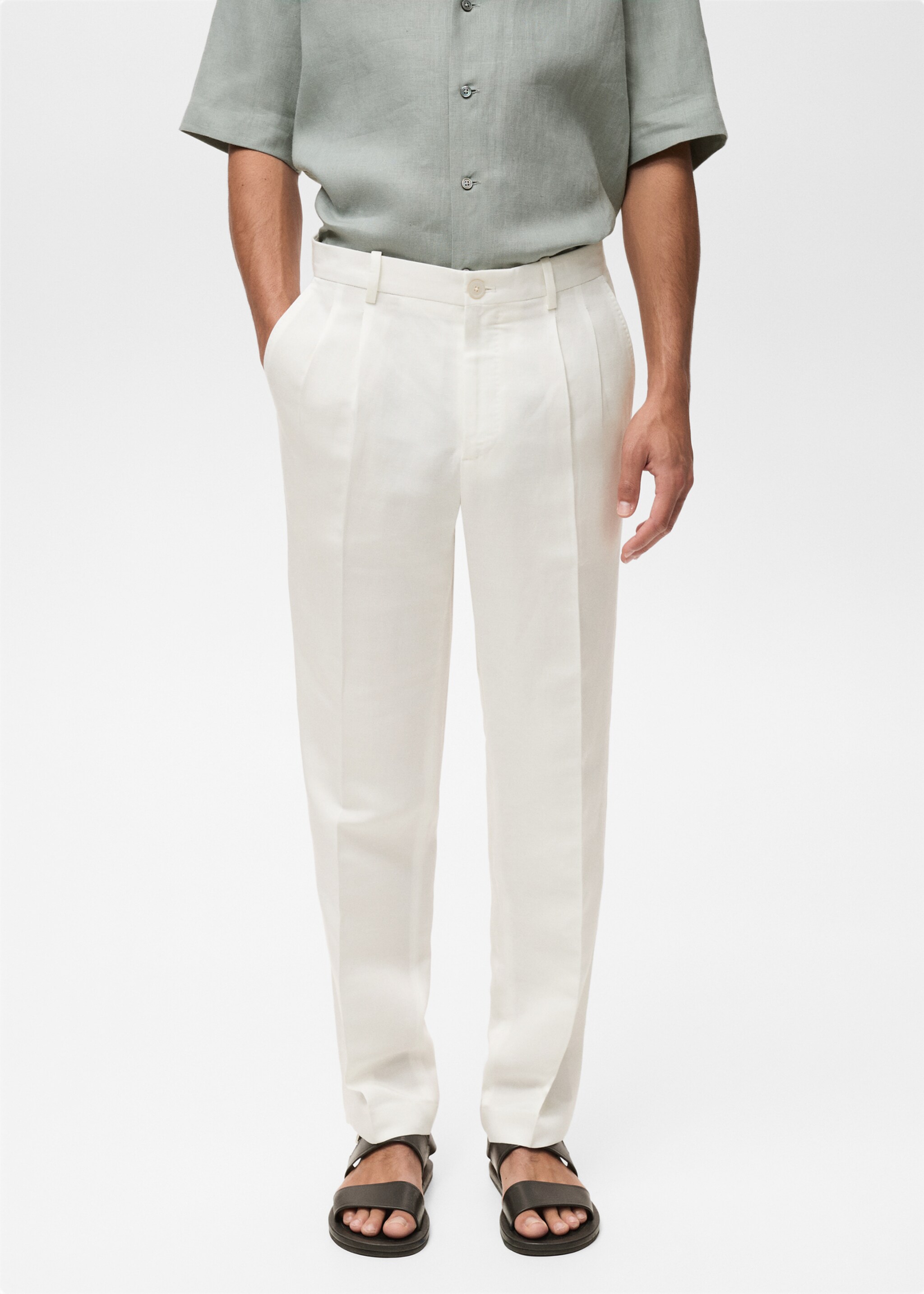 Linen-blend pleated trousers - Medium plane