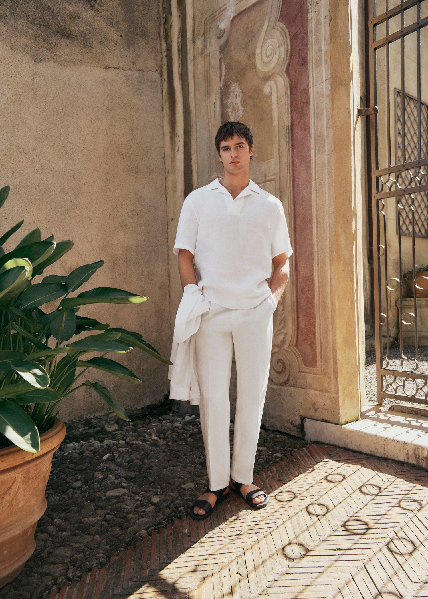 Linen-blend pleated trousers - Main Image