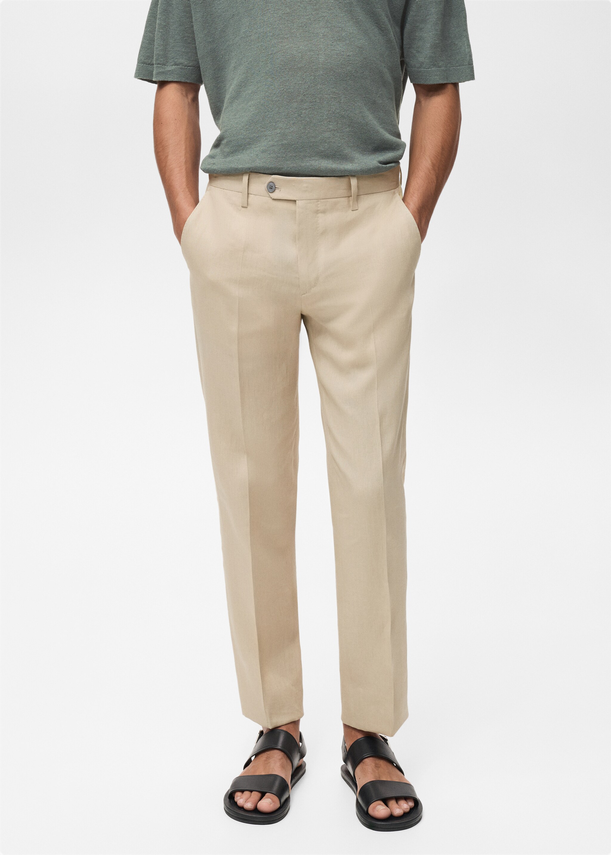 Pantalón 100% lino slim fit - Plano medio