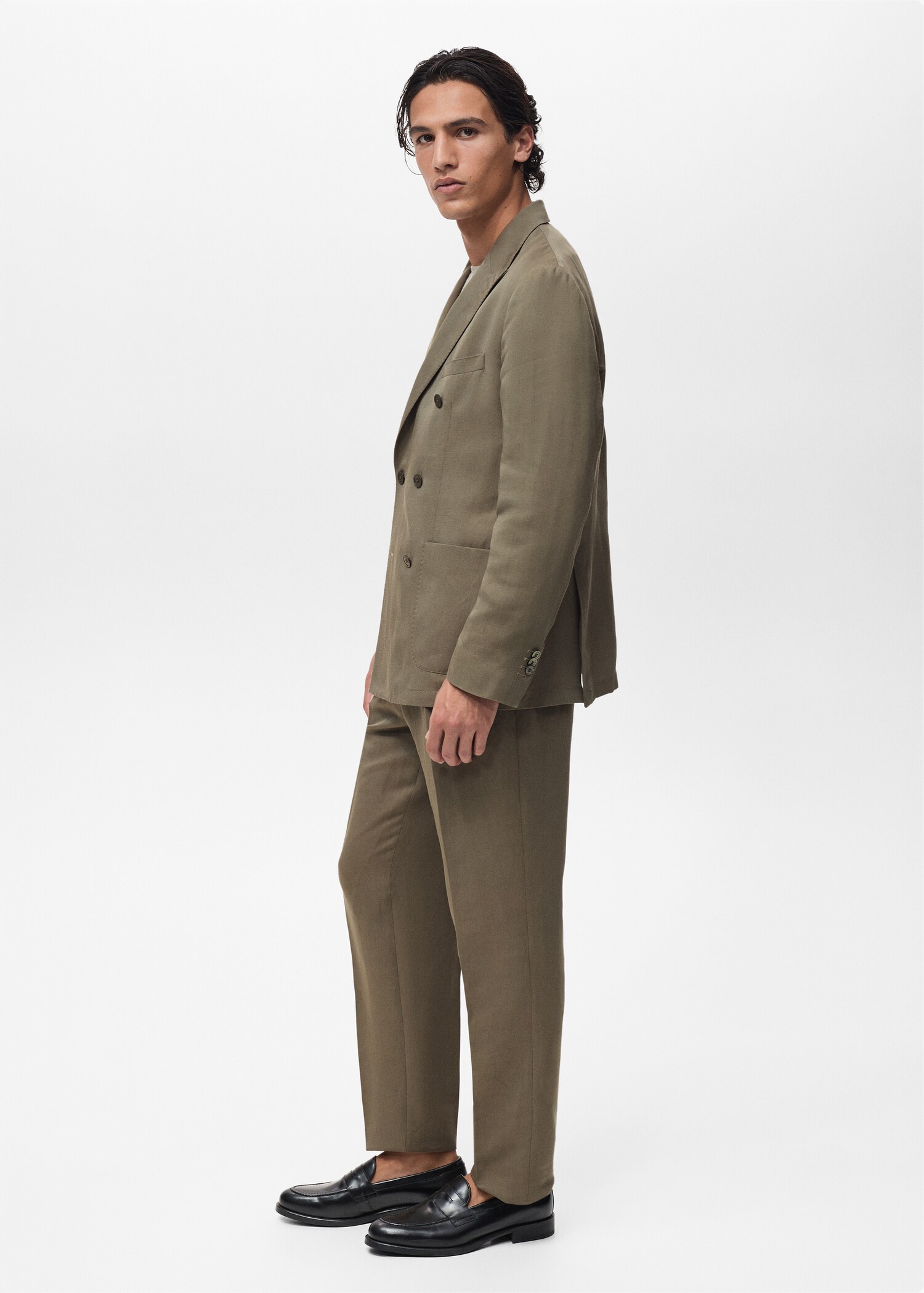 Slim-fit linen-blend pleated pants - Details of the article 2