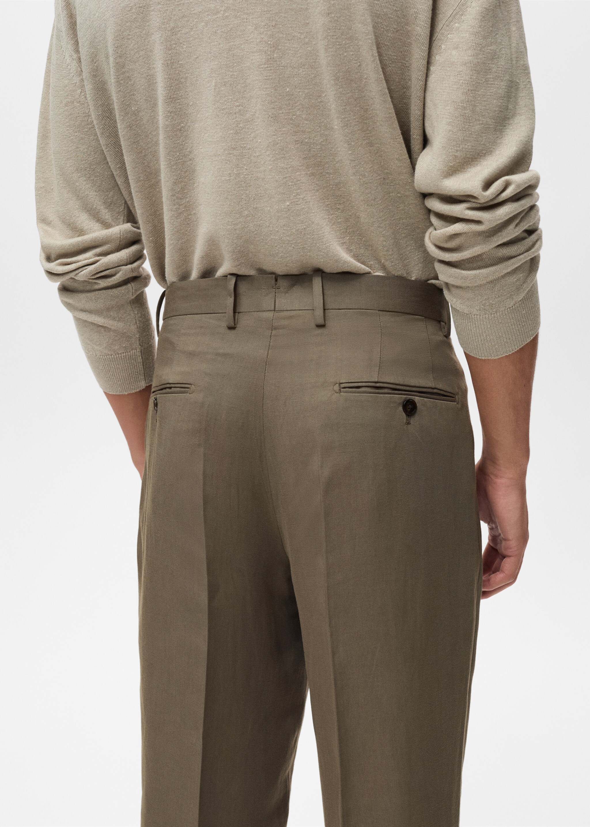 Pantalón traje slim fit mezcla lino pinzas - Detalle del artículo 6