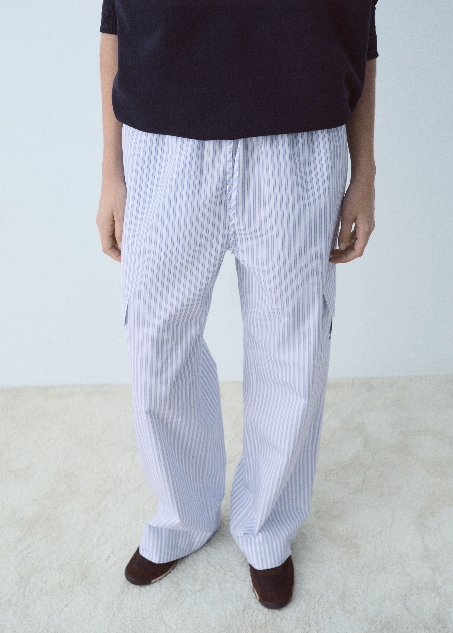 Striped poplin pants with pockets - Medium plane