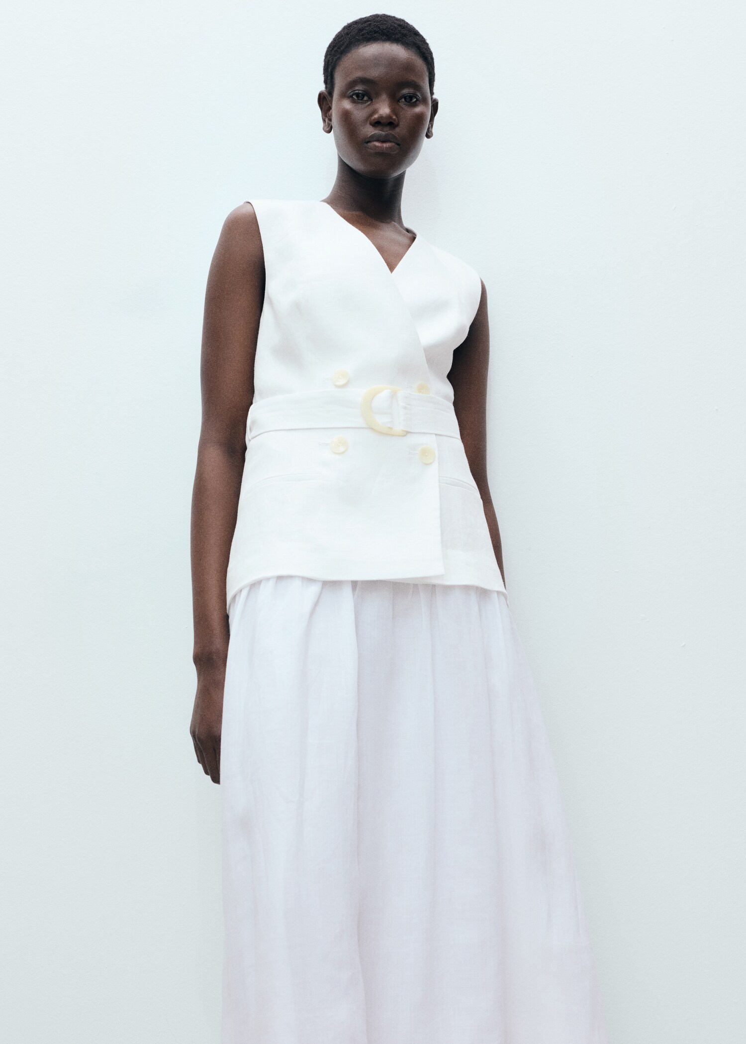 Linen and ramie dress with belt - Medium plane