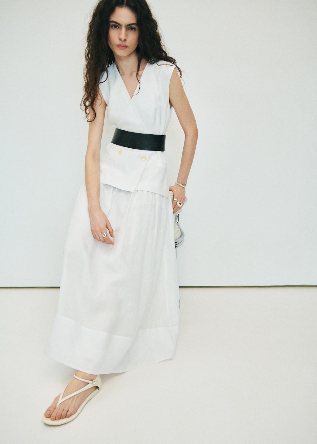 Linen and ramie dress with belt
